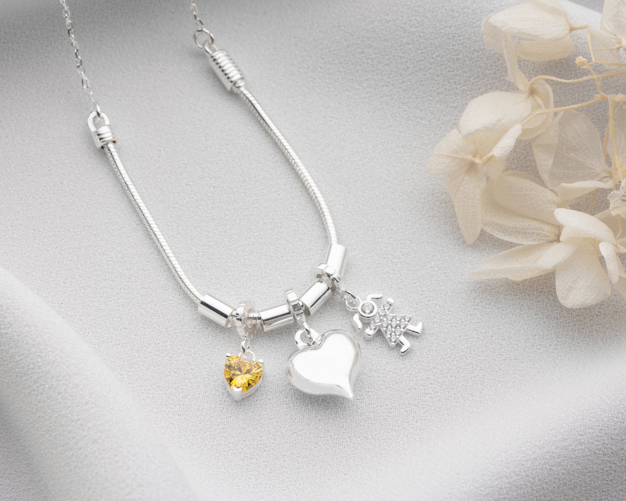 Custom Lovebirds and Kids Charm Necklace