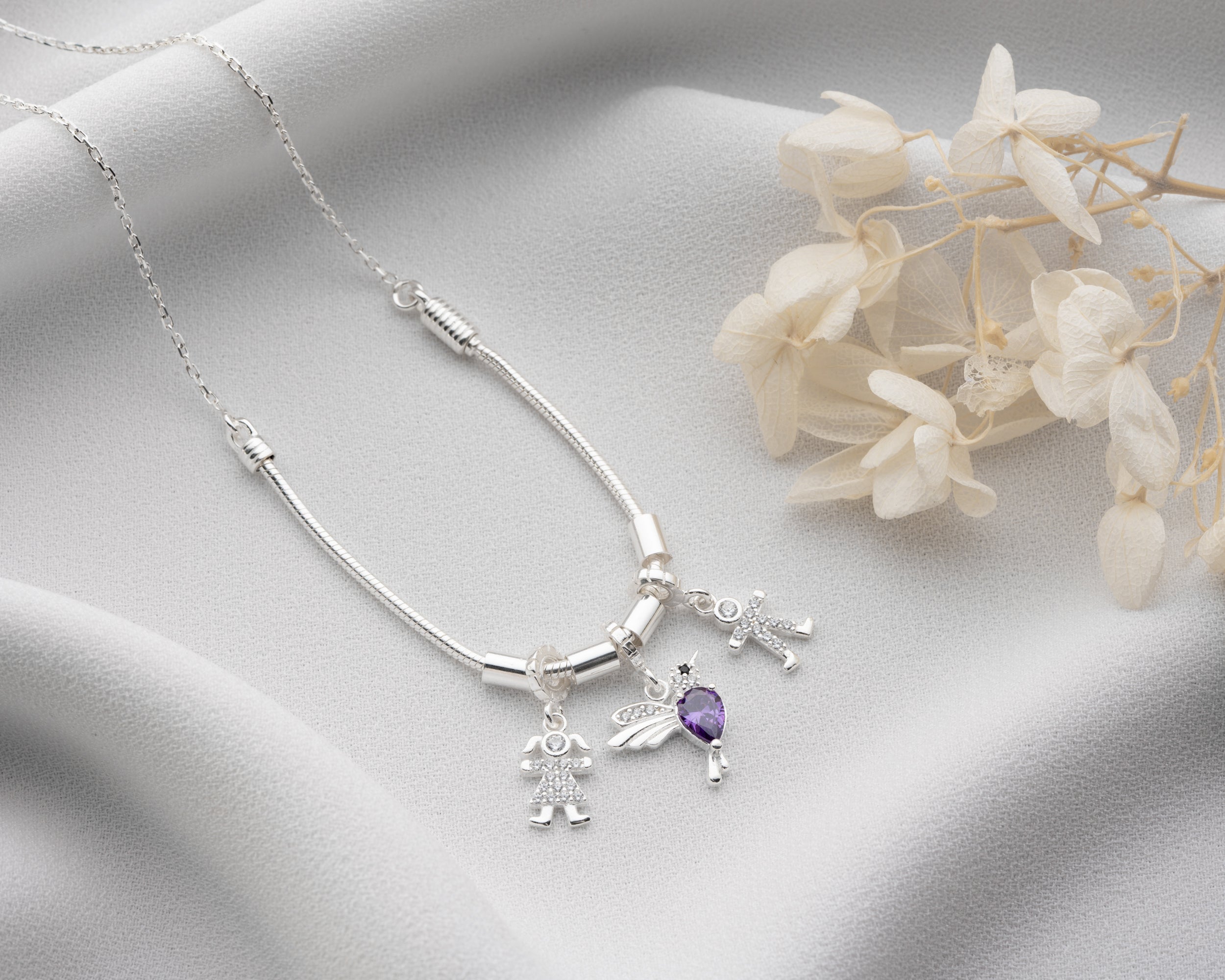 Custom Kids and Birthstone Charm Necklace