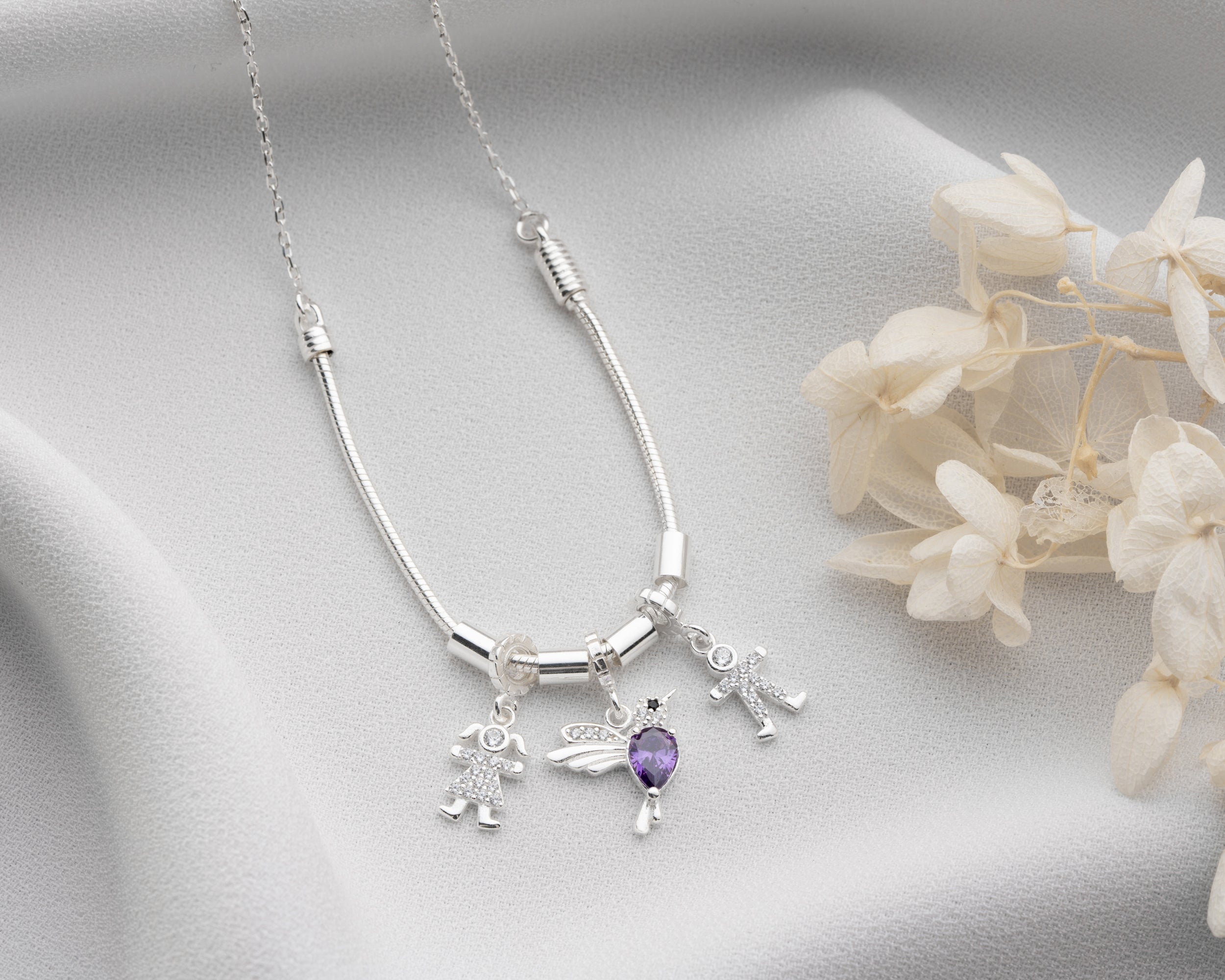 Custom Kids and Birthstone Charm Necklace
