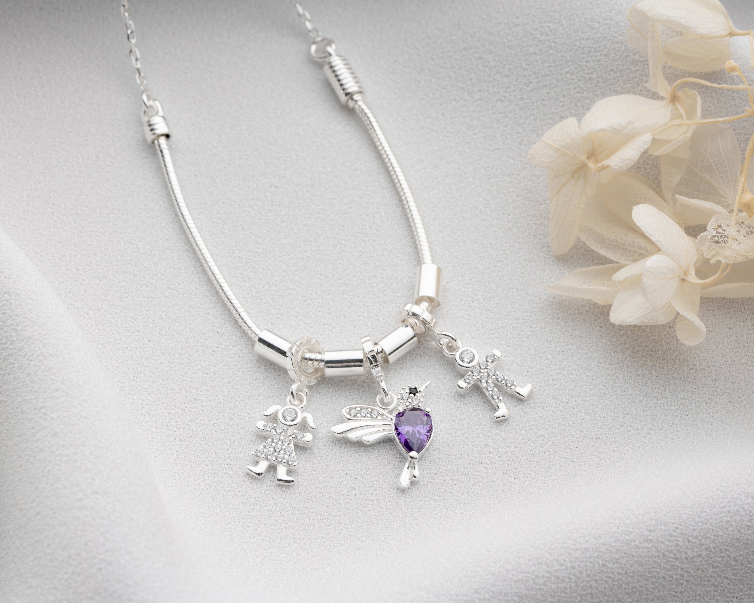 Custom Kids and Birthstone Charm Necklace