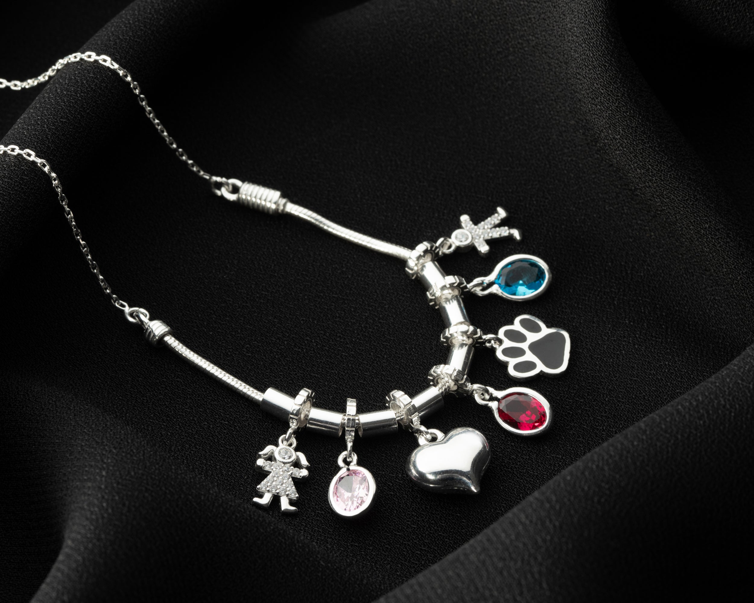 Custom Family Birthstone Charm Necklace