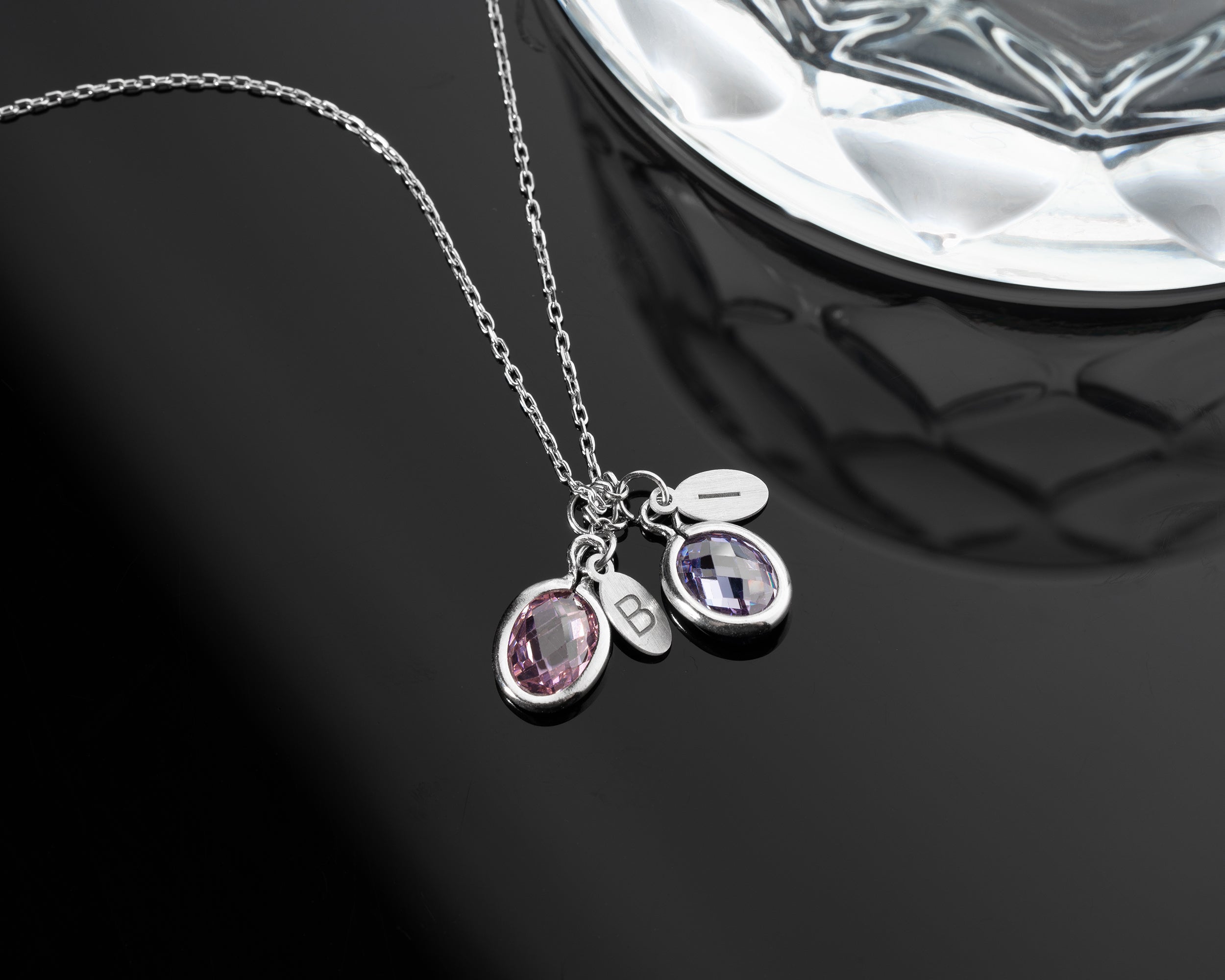 Custom Birthstone Initial Charm Necklace