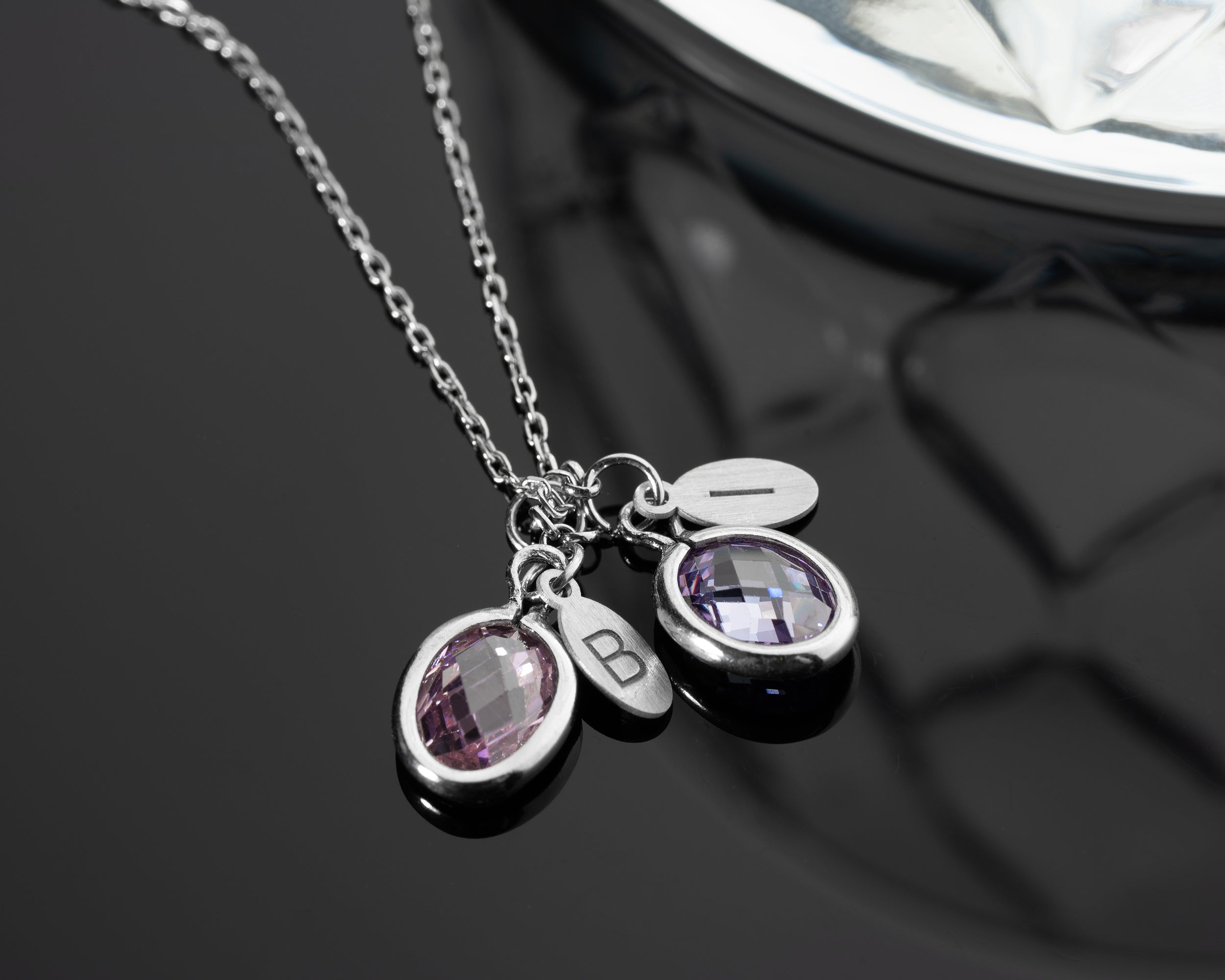 Custom Birthstone Initial Charm Necklace