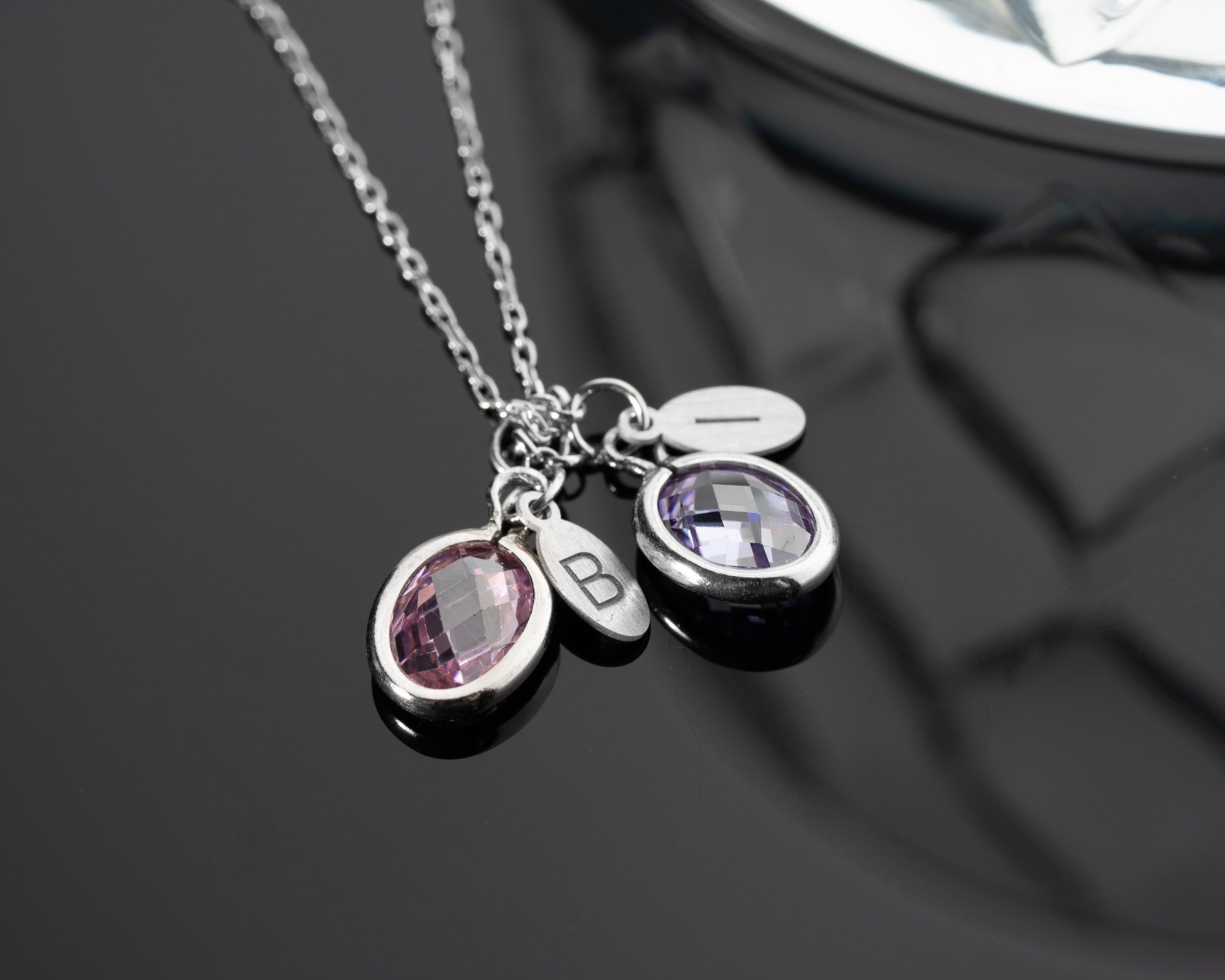 Custom Birthstone Initial Charm Necklace