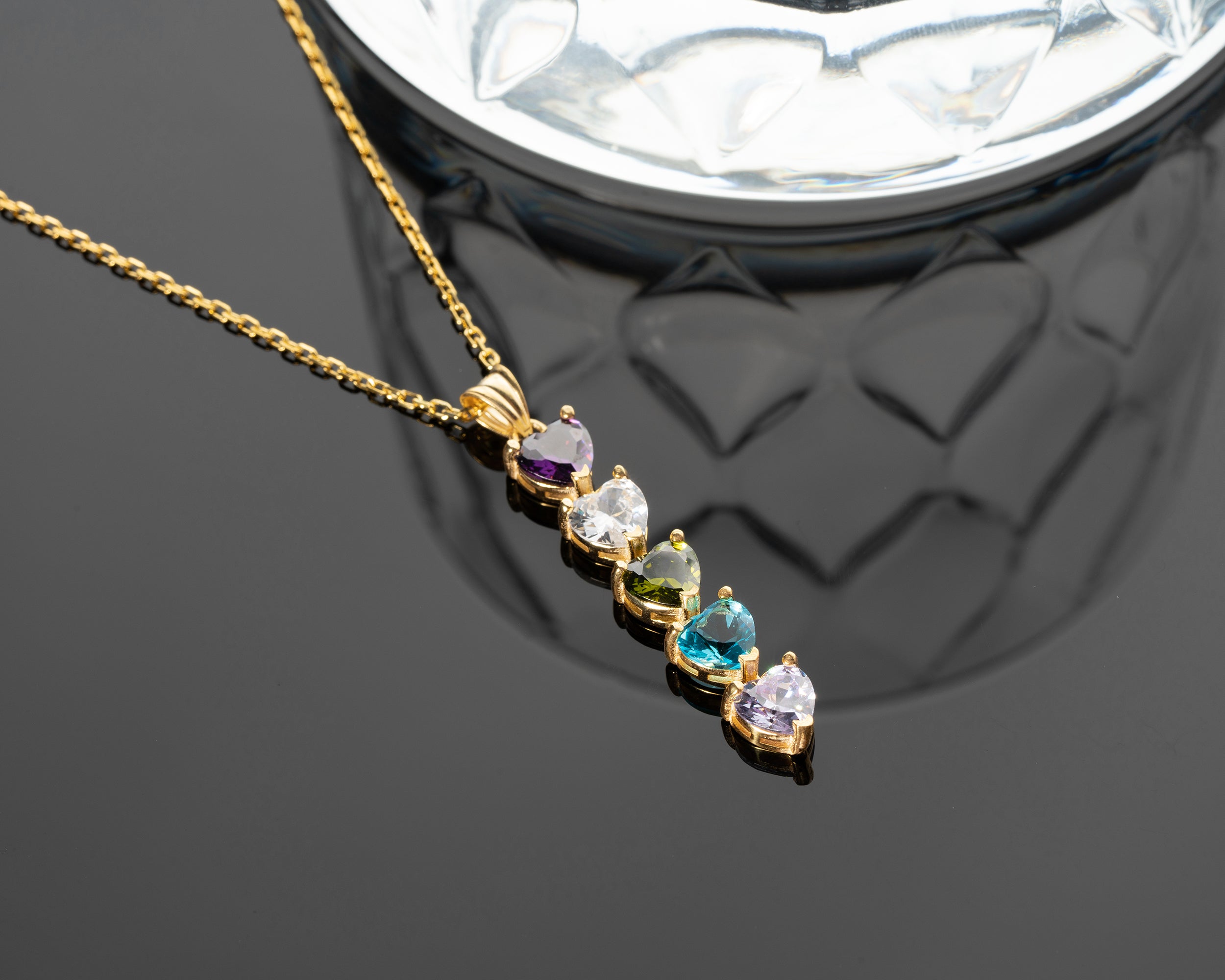 Cascading Heart Birthstone Necklace