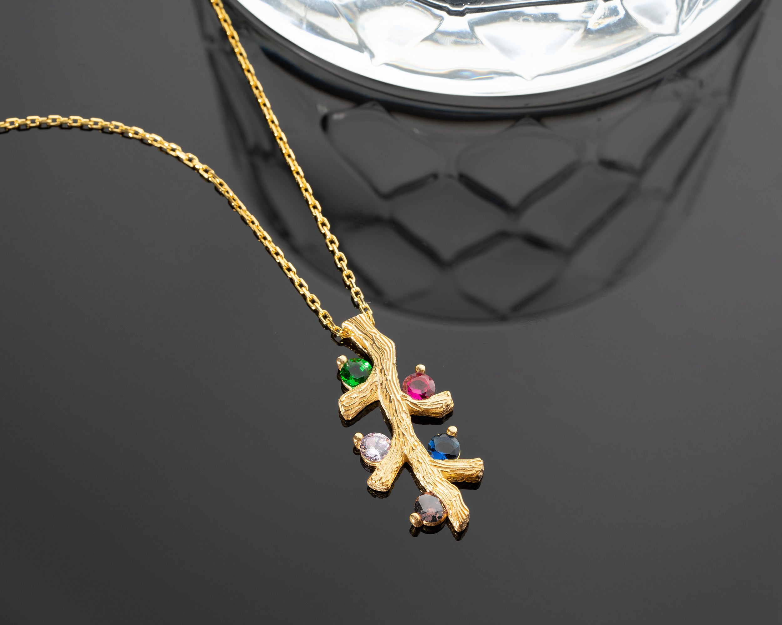 Custom Birthstone Family Tree Branch Necklace