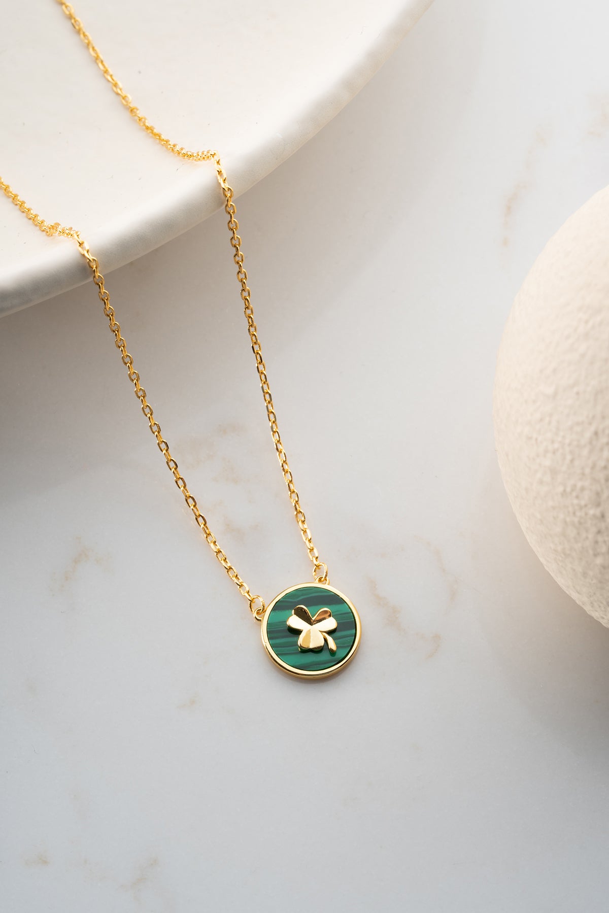 Green Clover Coin Pendant Necklace