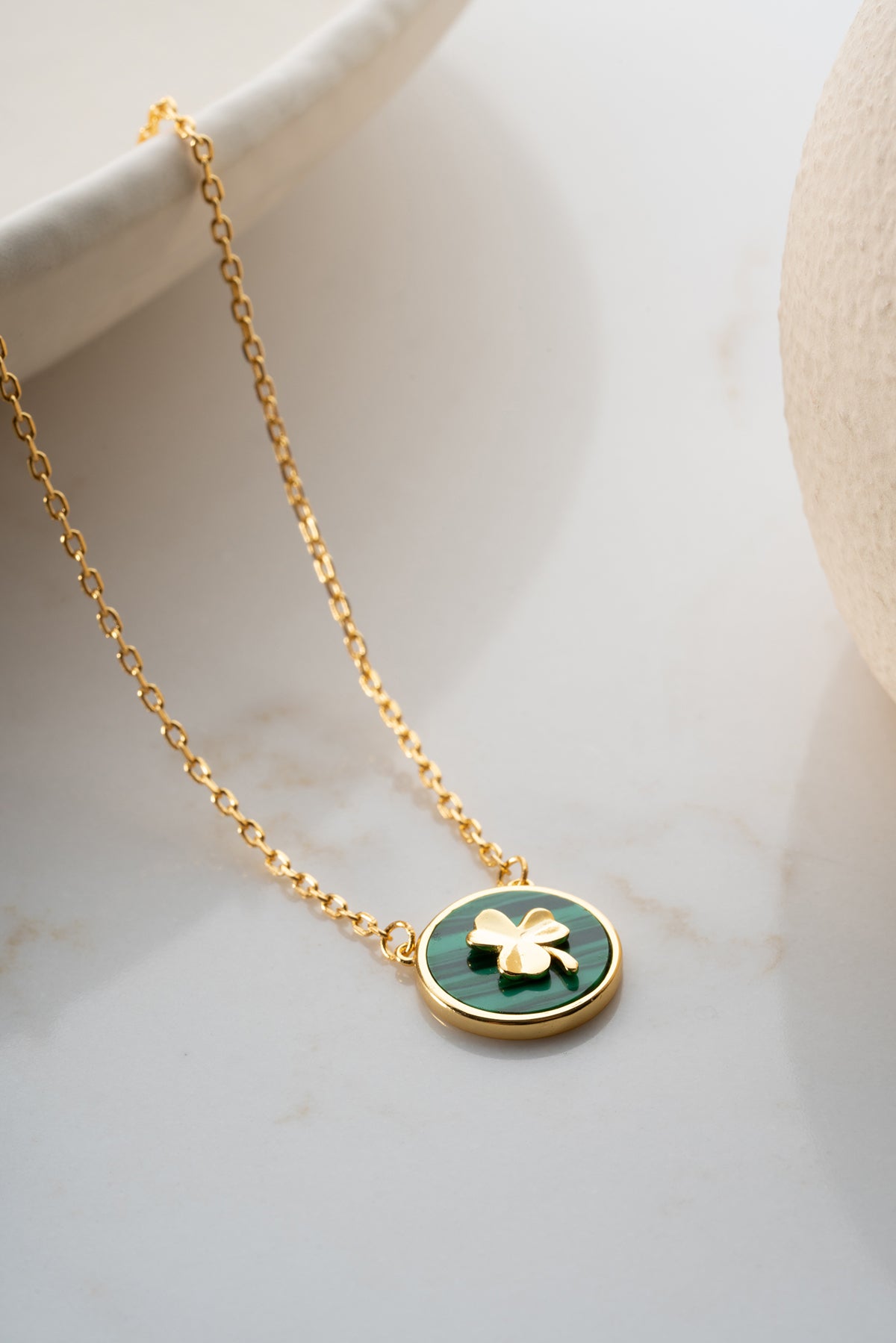 Green Clover Coin Pendant Necklace
