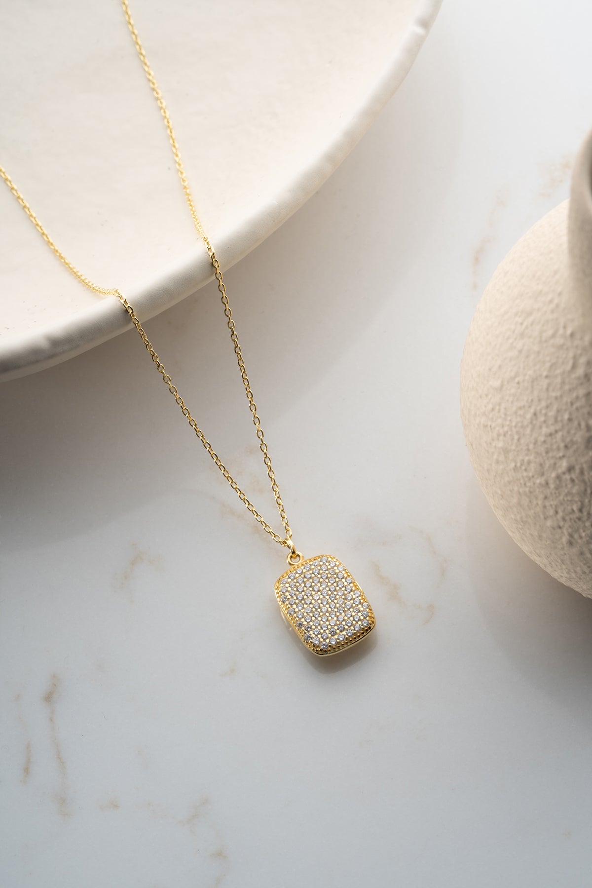 Pave Crystal Rectangle Pendant Necklace