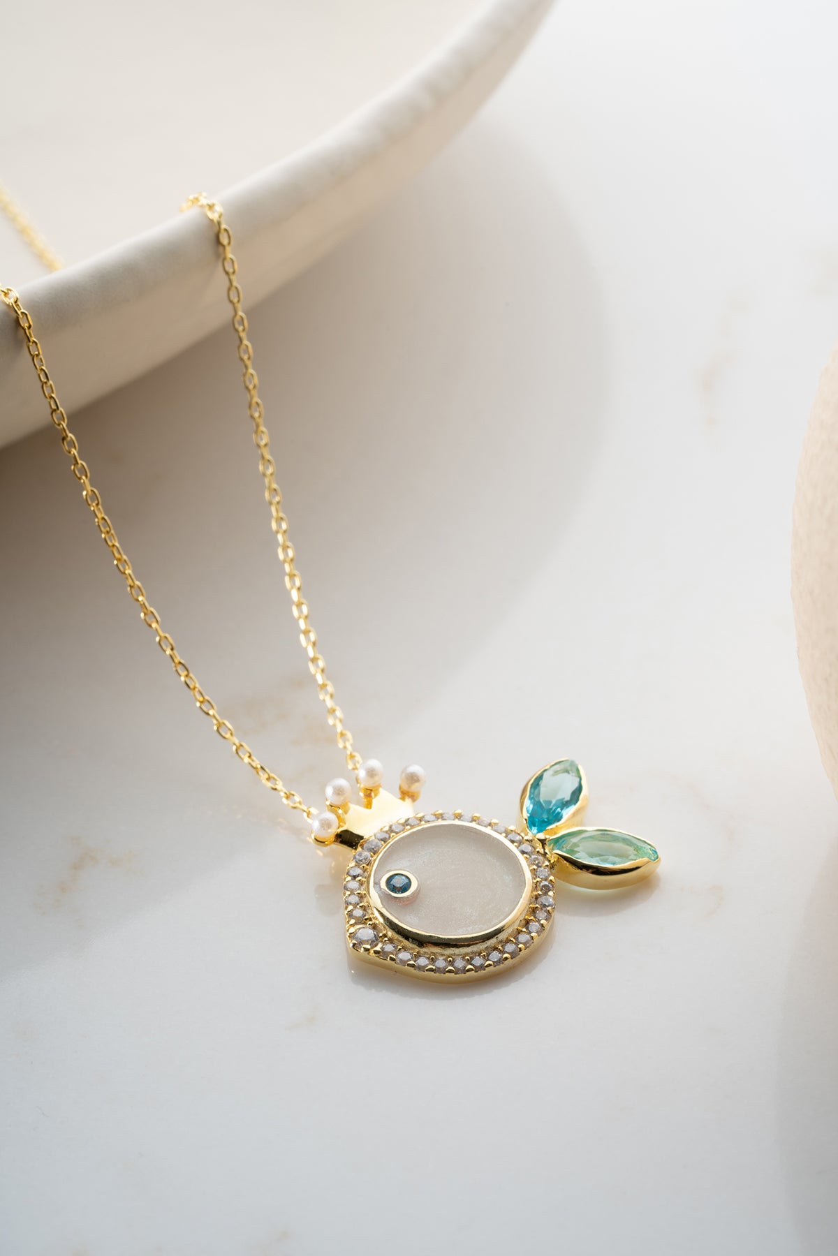 Crowned Pearl Fish Pendant Necklace