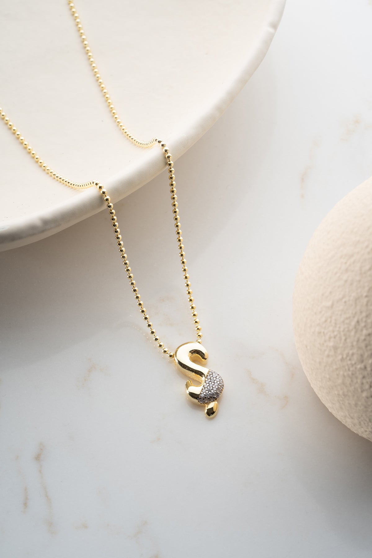 Pave Lowercase Initial Necklace in Gold