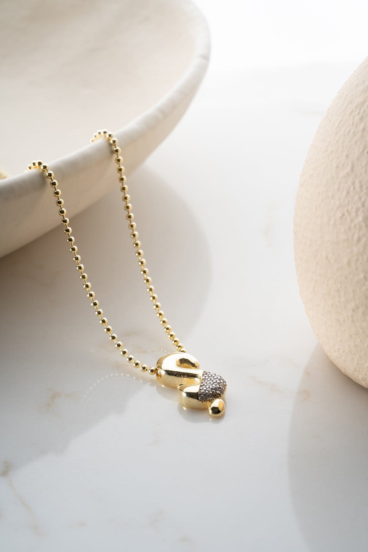 Pave Lowercase Initial Necklace in Gold