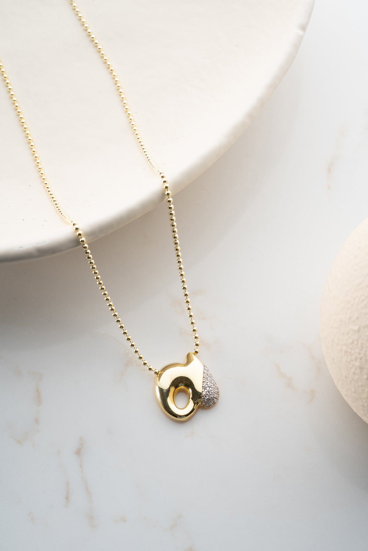 Pave Lowercase Initial Necklace in Gold