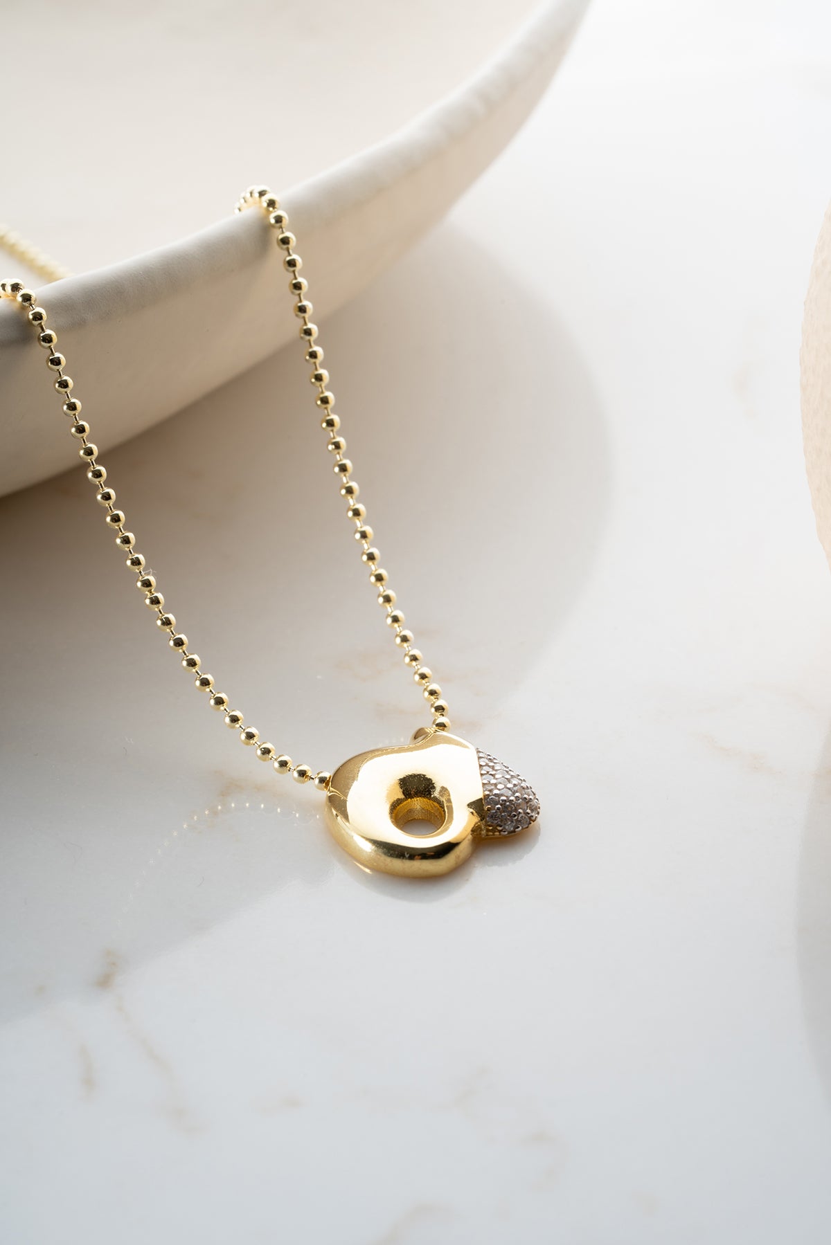 Pave Lowercase Initial Necklace in Gold