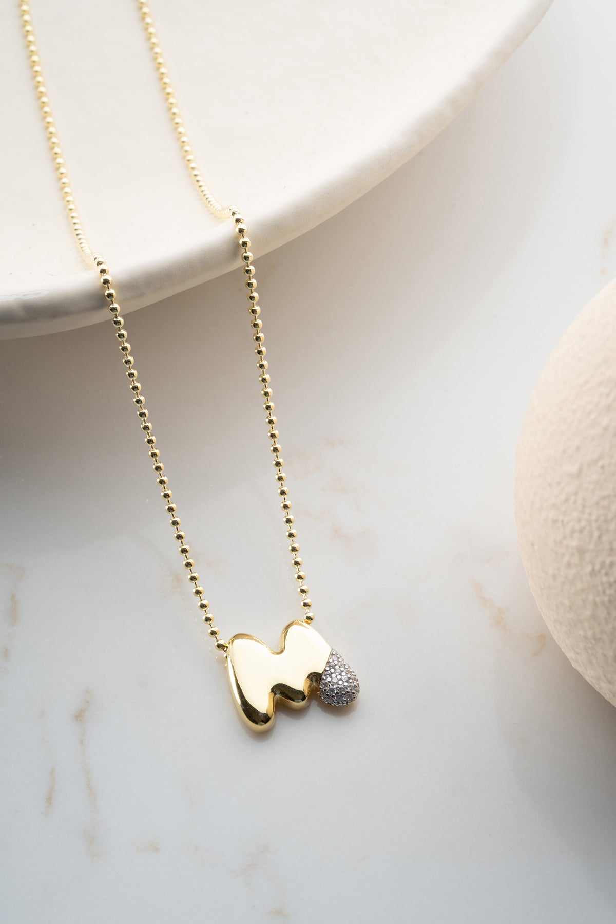 Pave Lowercase Initial Necklace in Gold