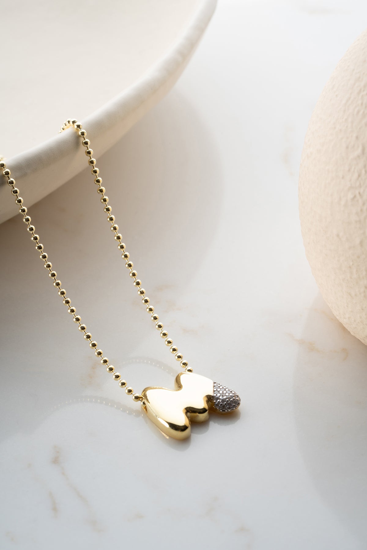 Pave Lowercase Initial Necklace in Gold