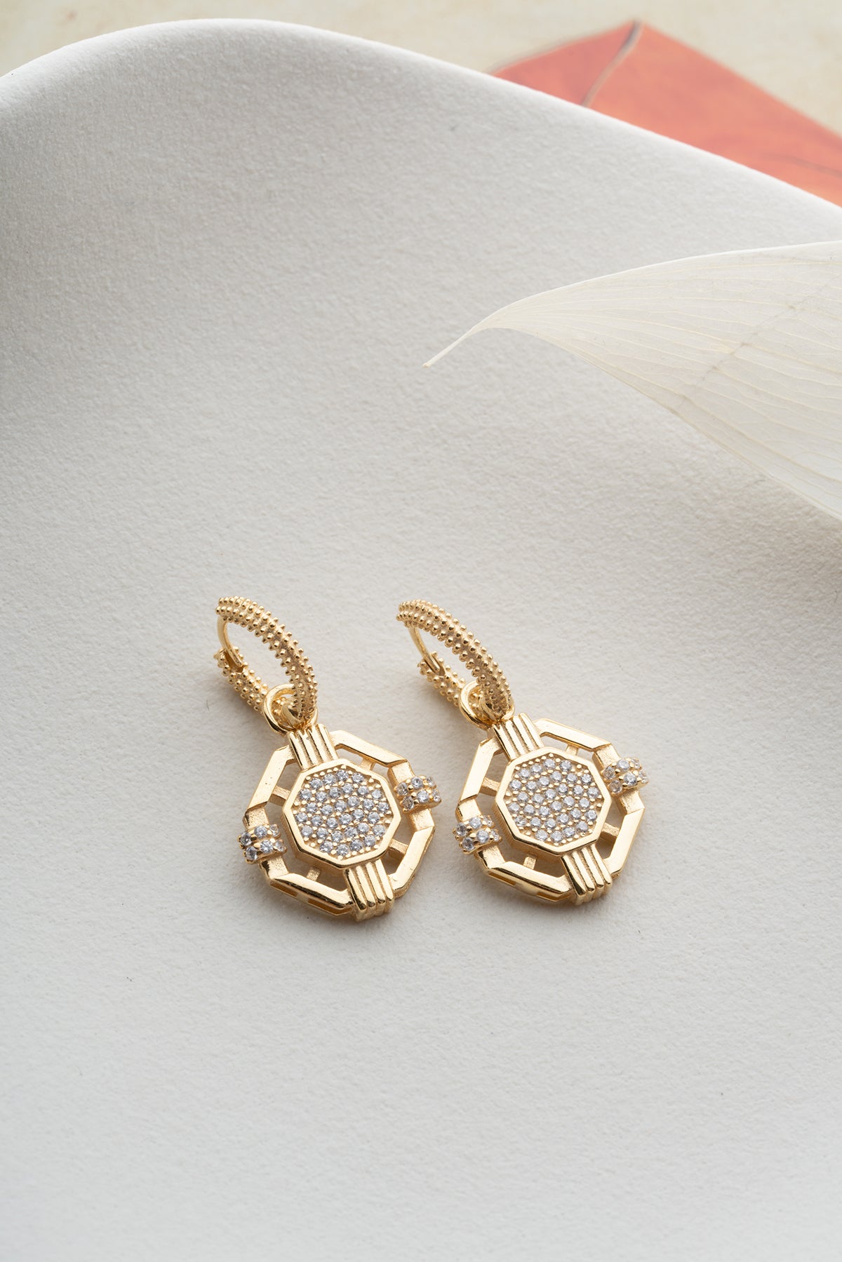 Art Deco Octagon Pave Drop Earrings