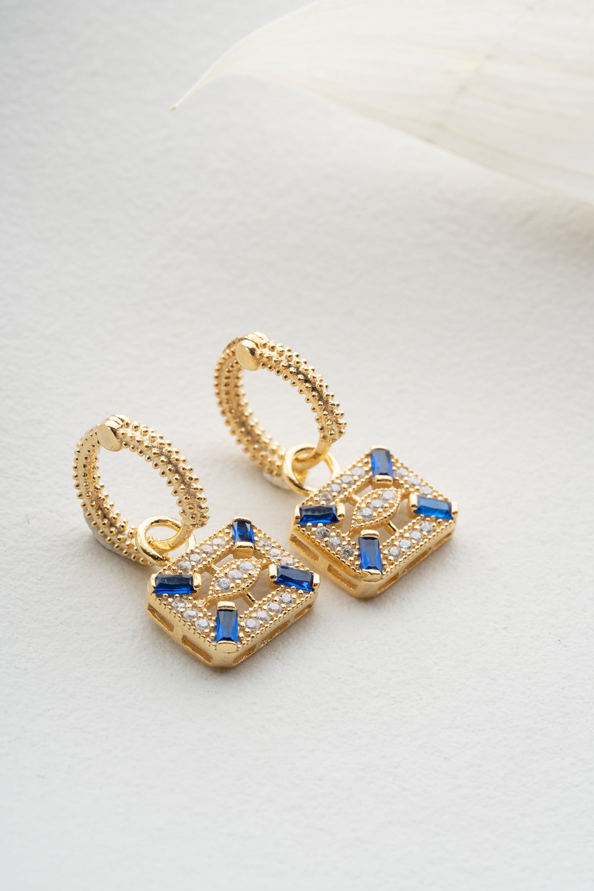 Art Deco Blue Stone Square Earrings