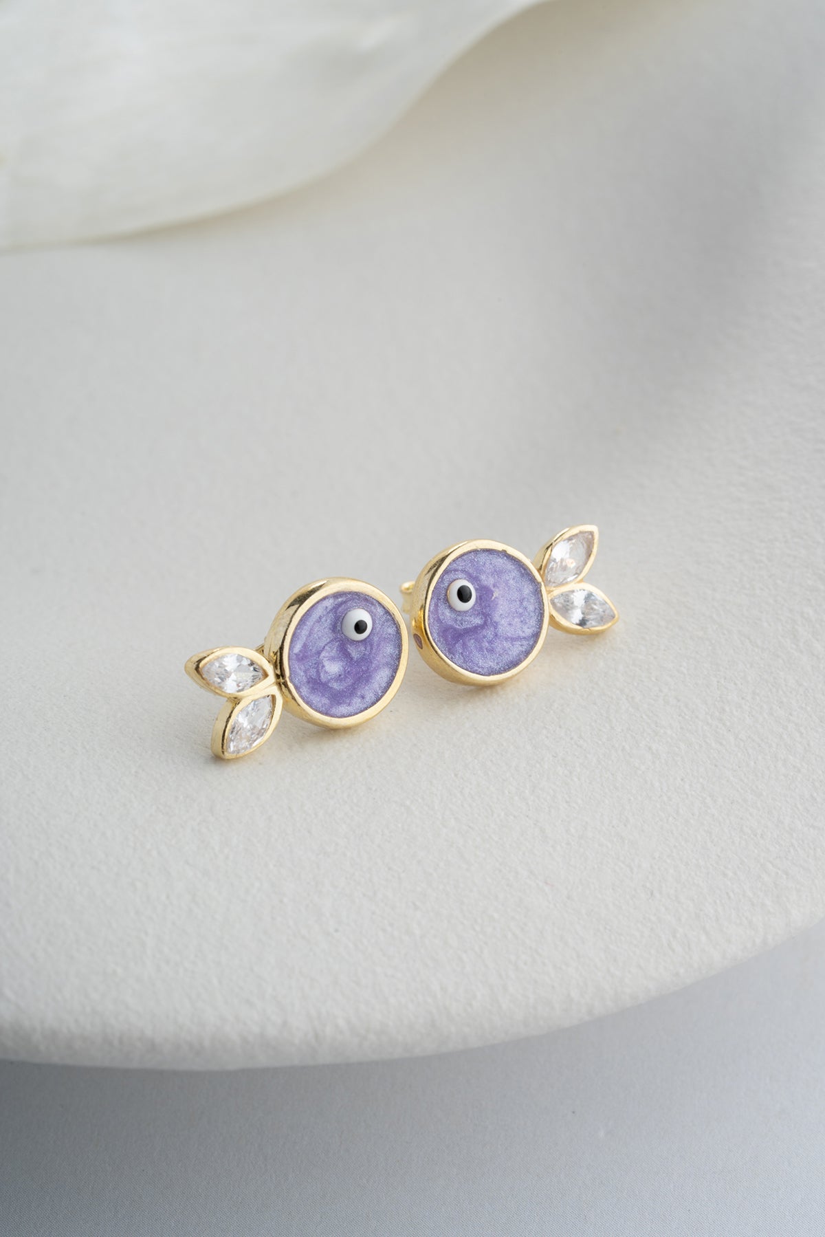 Purple Evil Eye Crystal Stud Earrings