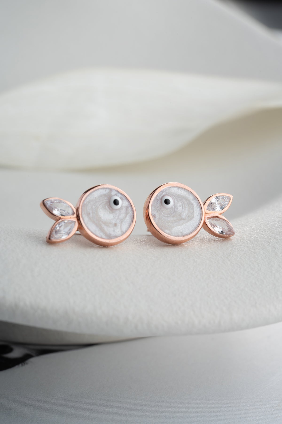 Mother of Pearl Fish Stud Earrings Rose Gold