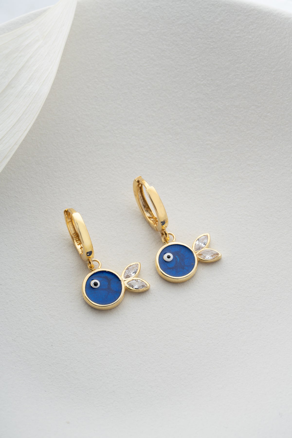 Blue Evil Eye Fish Drop Earrings