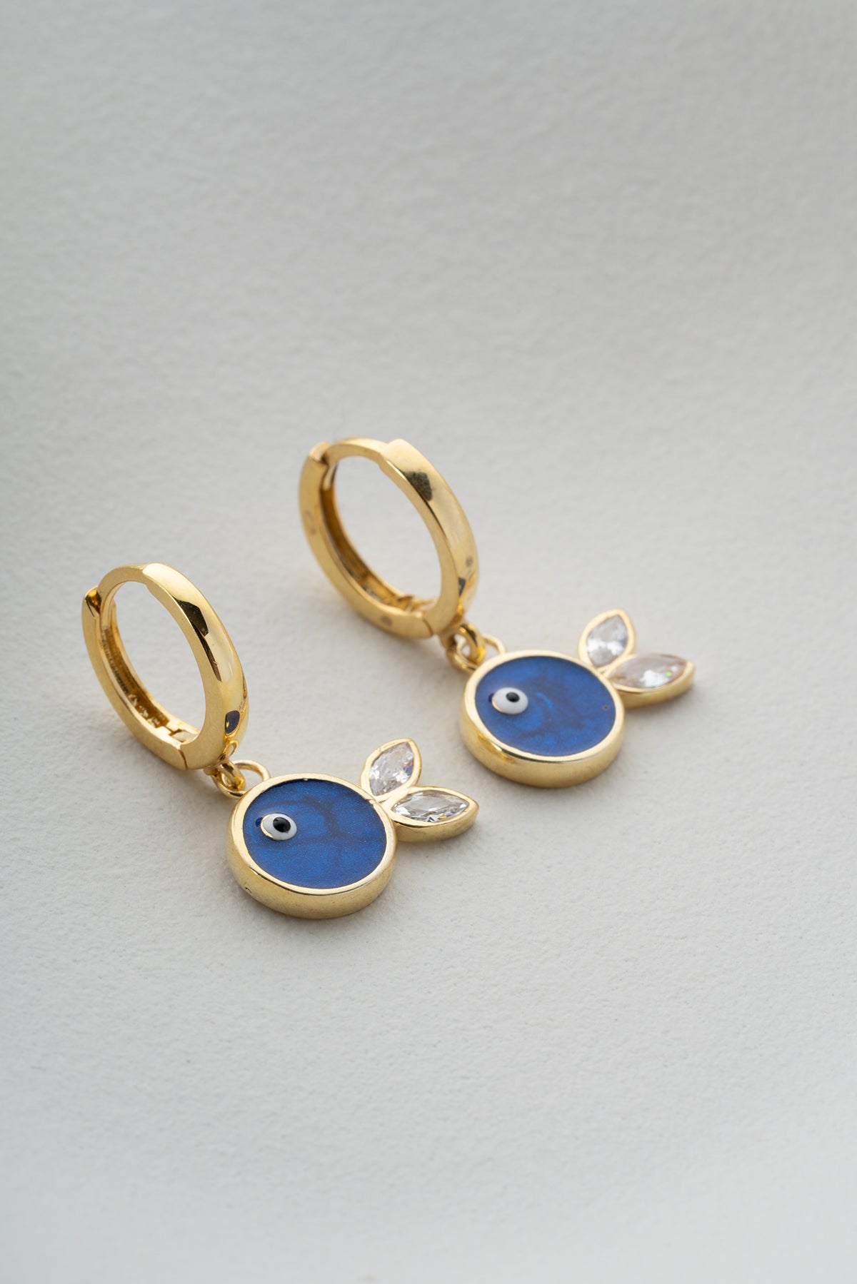 Blue Evil Eye Fish Drop Earrings
