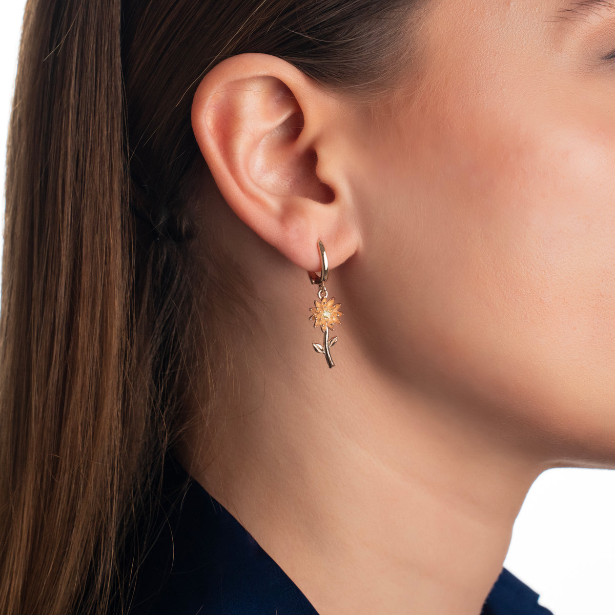 Blossom Branch Drop Earrings with Red Stone