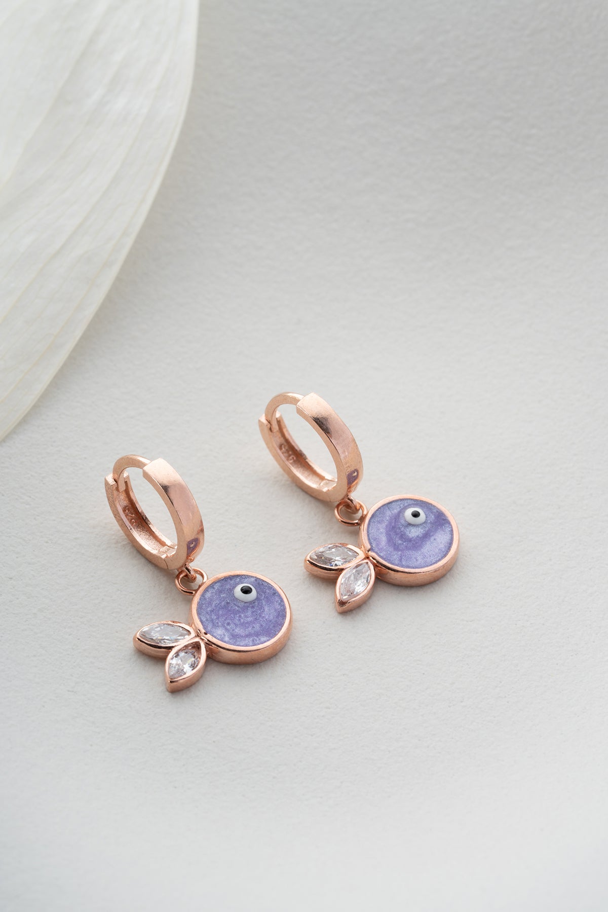 Lilac Fish Evil Eye Huggie Earrings