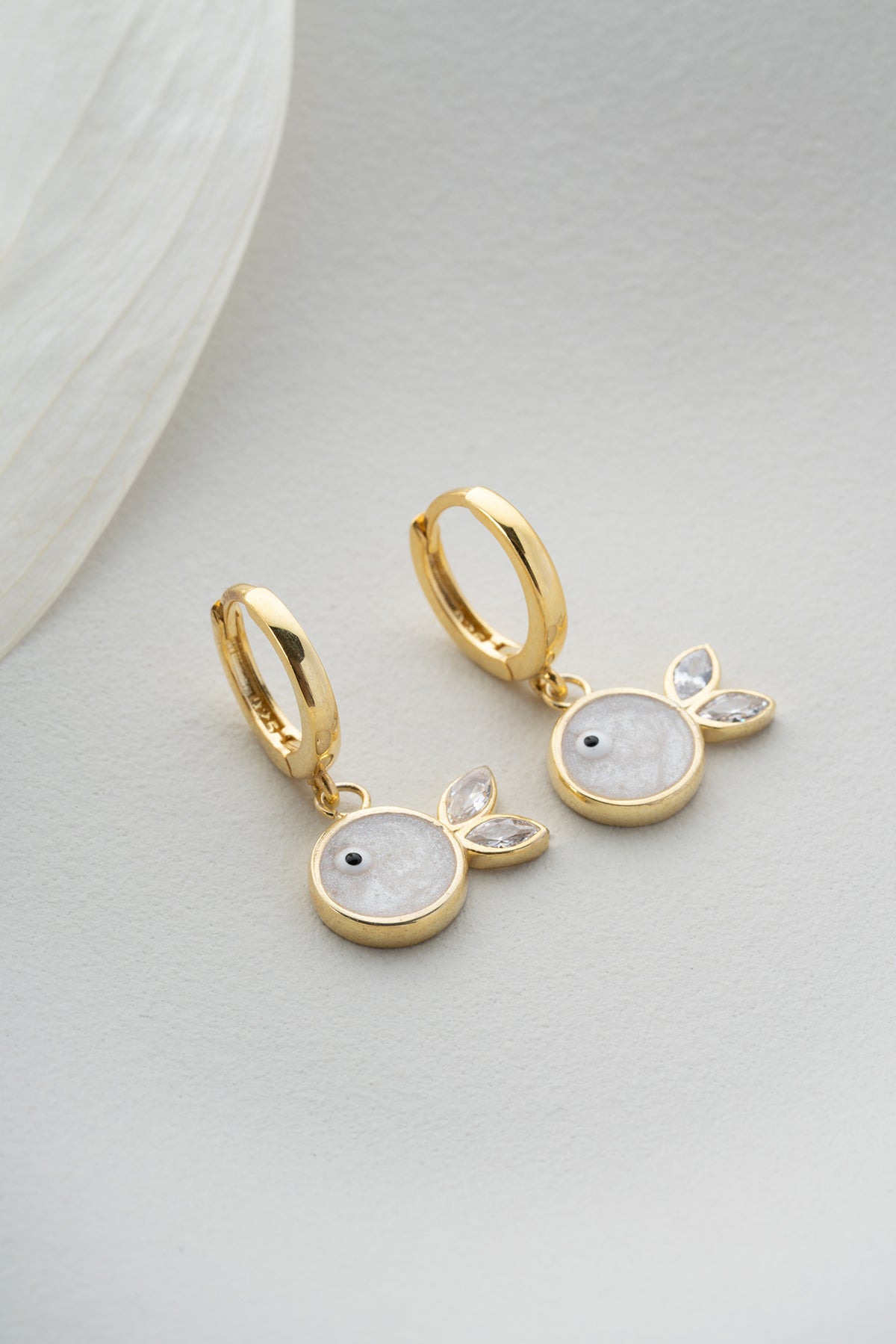 Mother of Pearl Fish Huggie Hoop Earrings