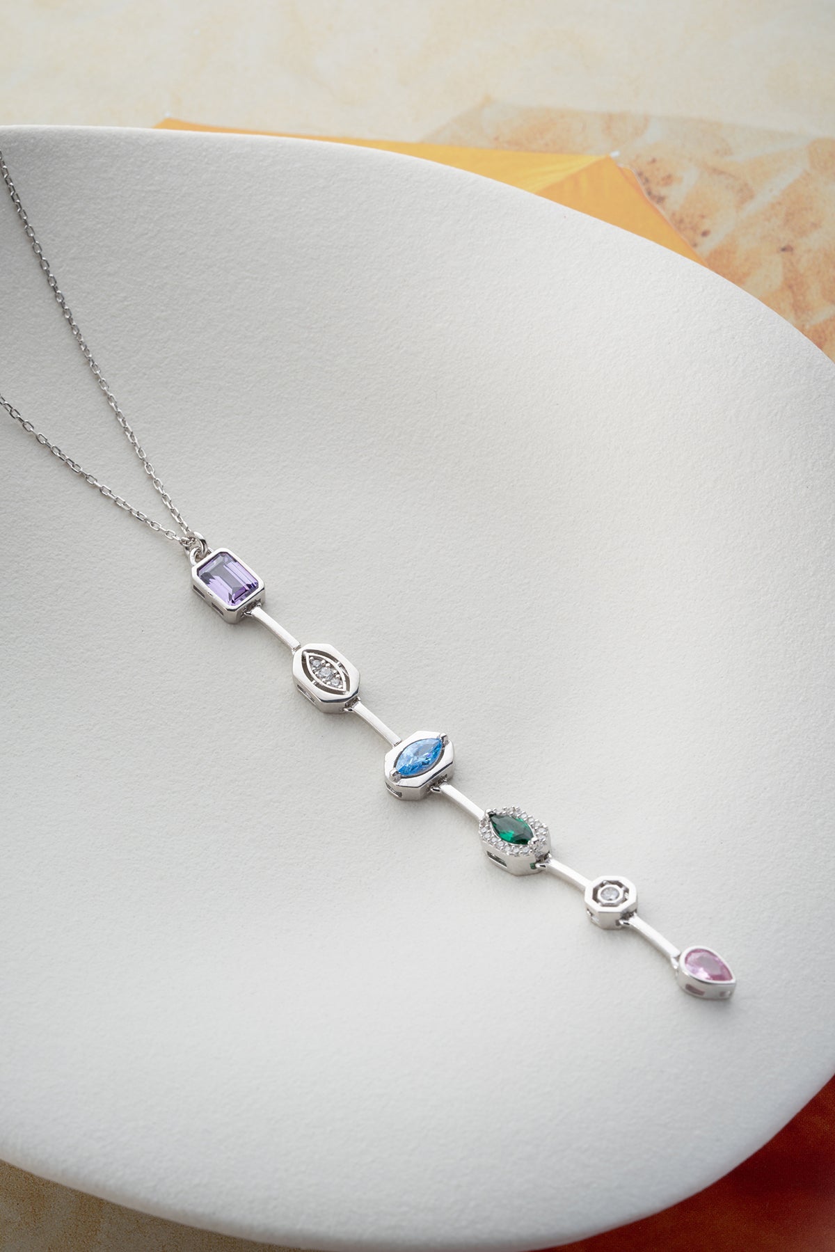Multi Gemstone Drop Lariat Necklace