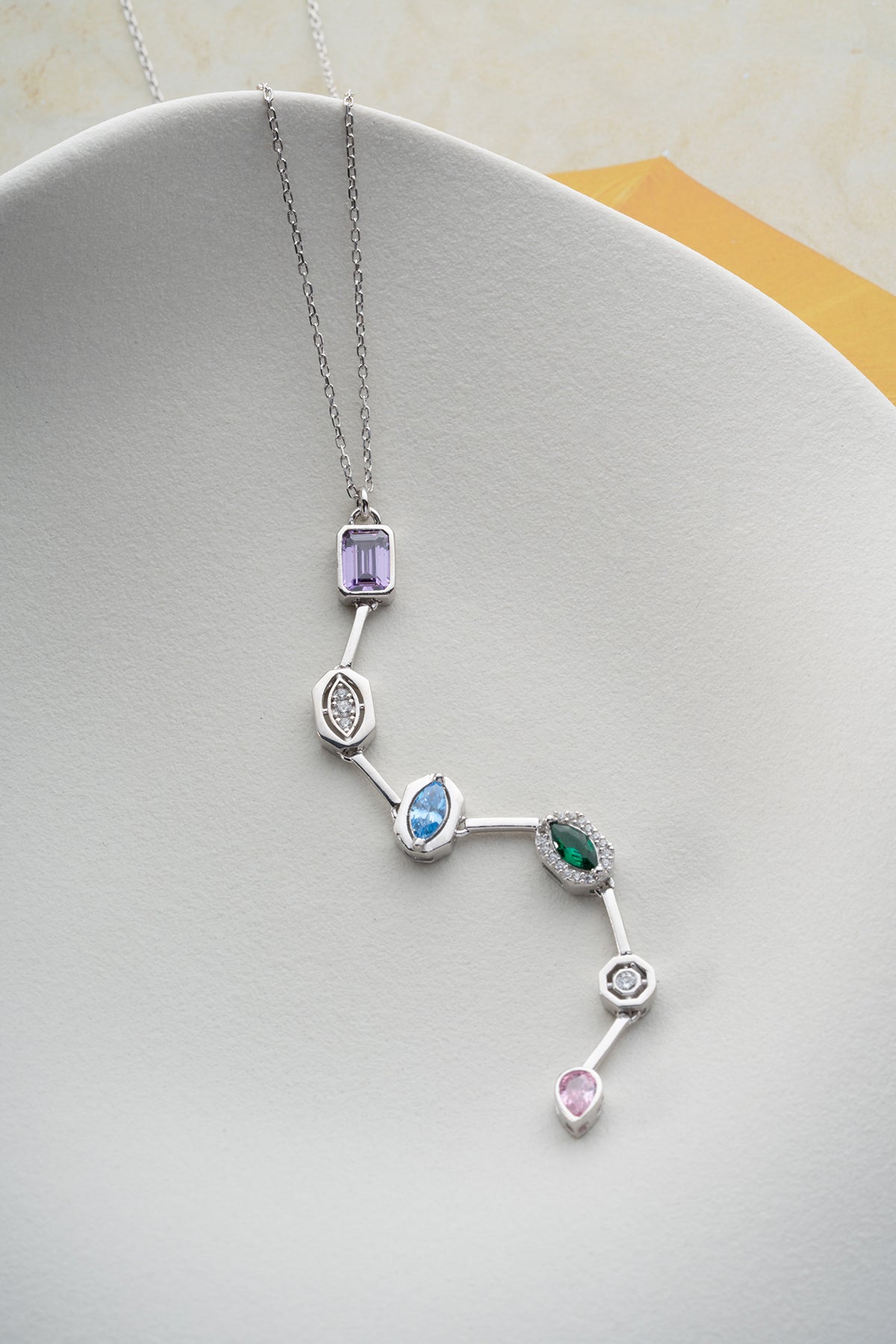 Multi Gemstone Drop Lariat Necklace