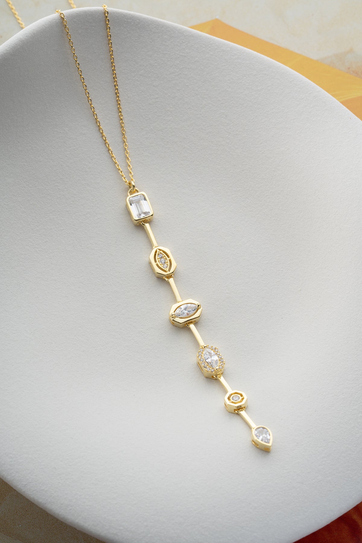 Graduated Crystal Drop Lariat Necklace
