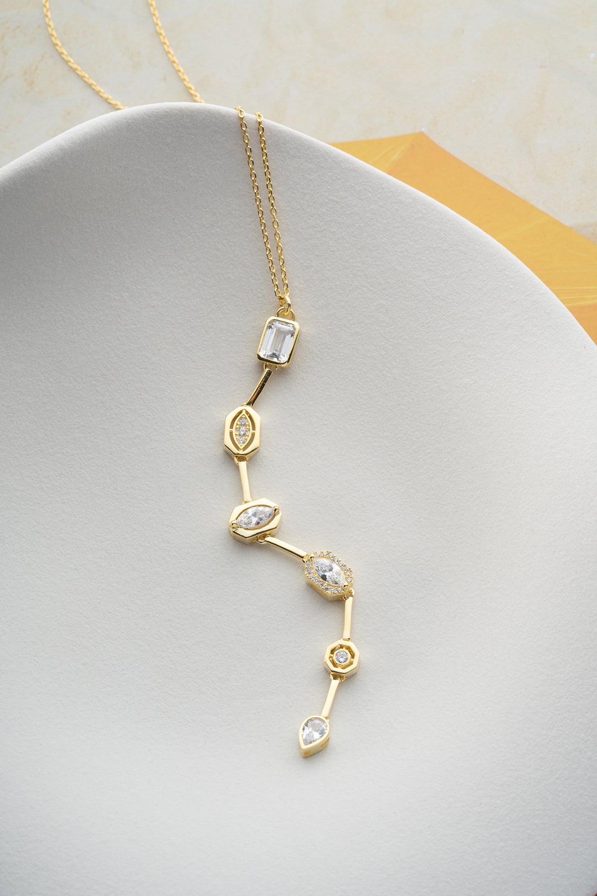 Graduated Crystal Drop Lariat Necklace