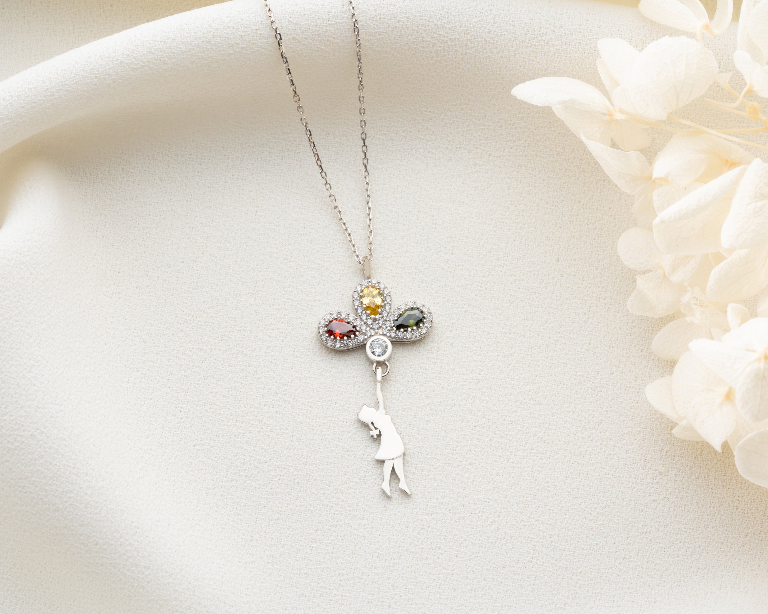 Girl Holding Balloon Birthstone Necklace