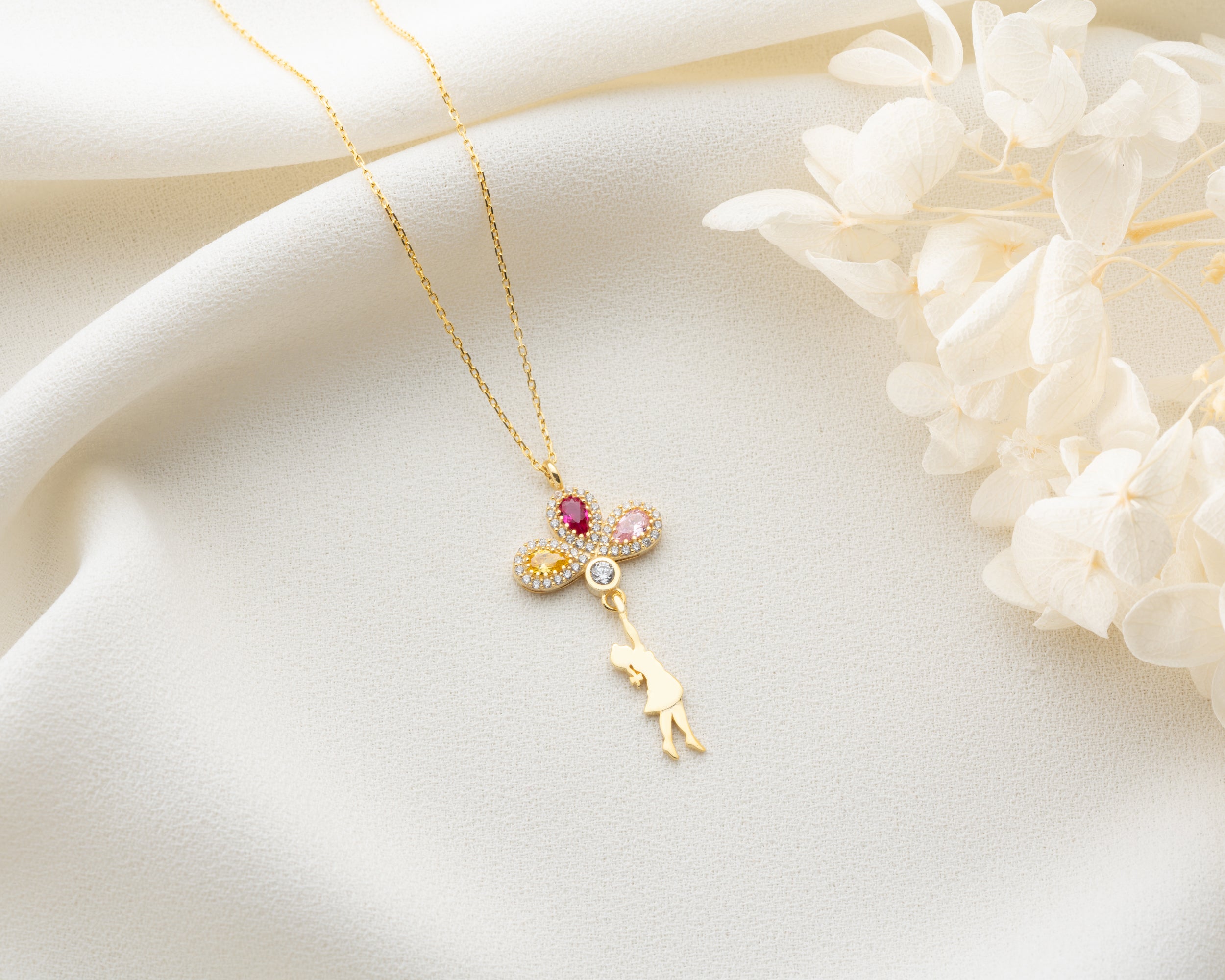 Girl Holding Balloon Birthstone Necklace