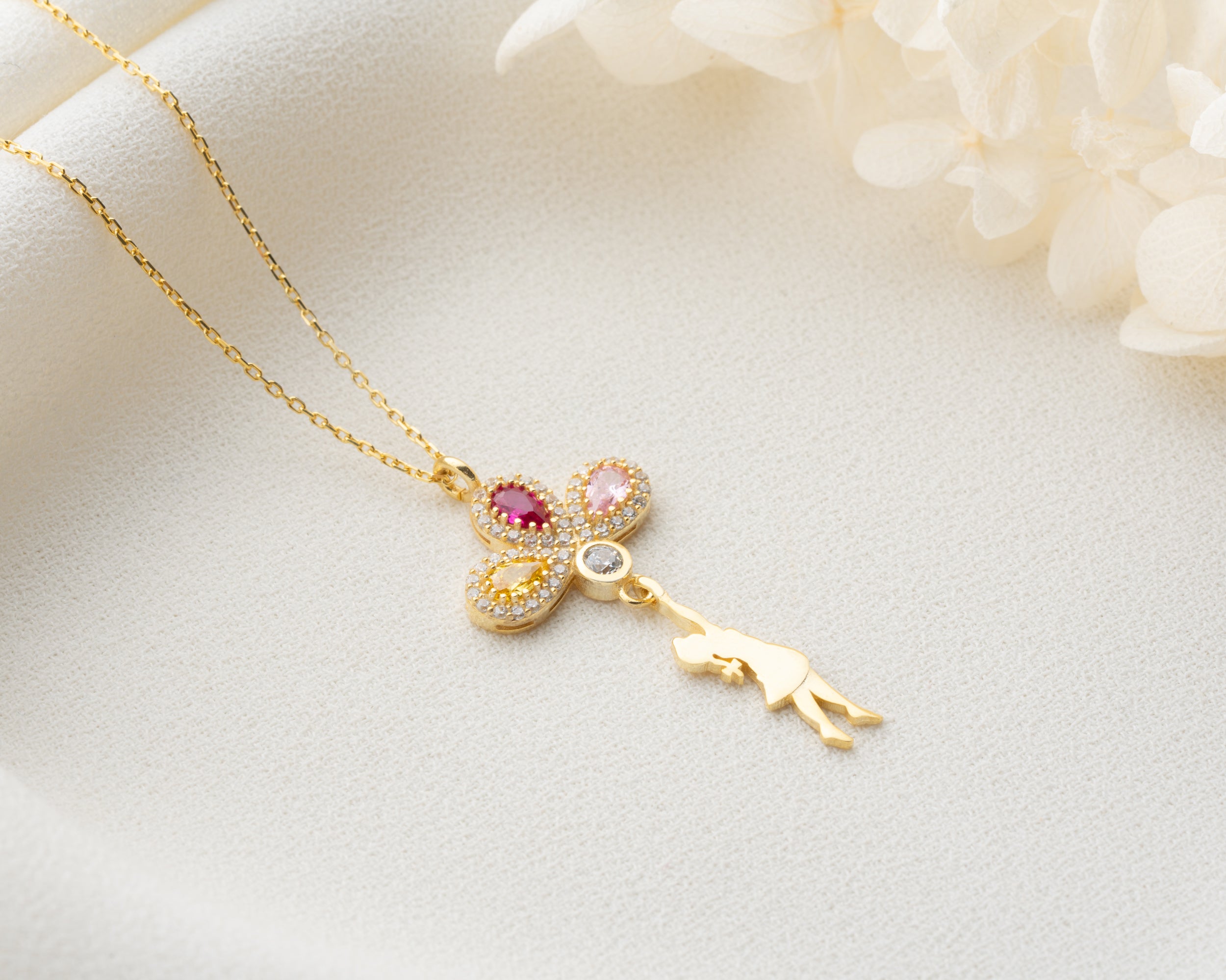 Girl Holding Balloon Birthstone Necklace