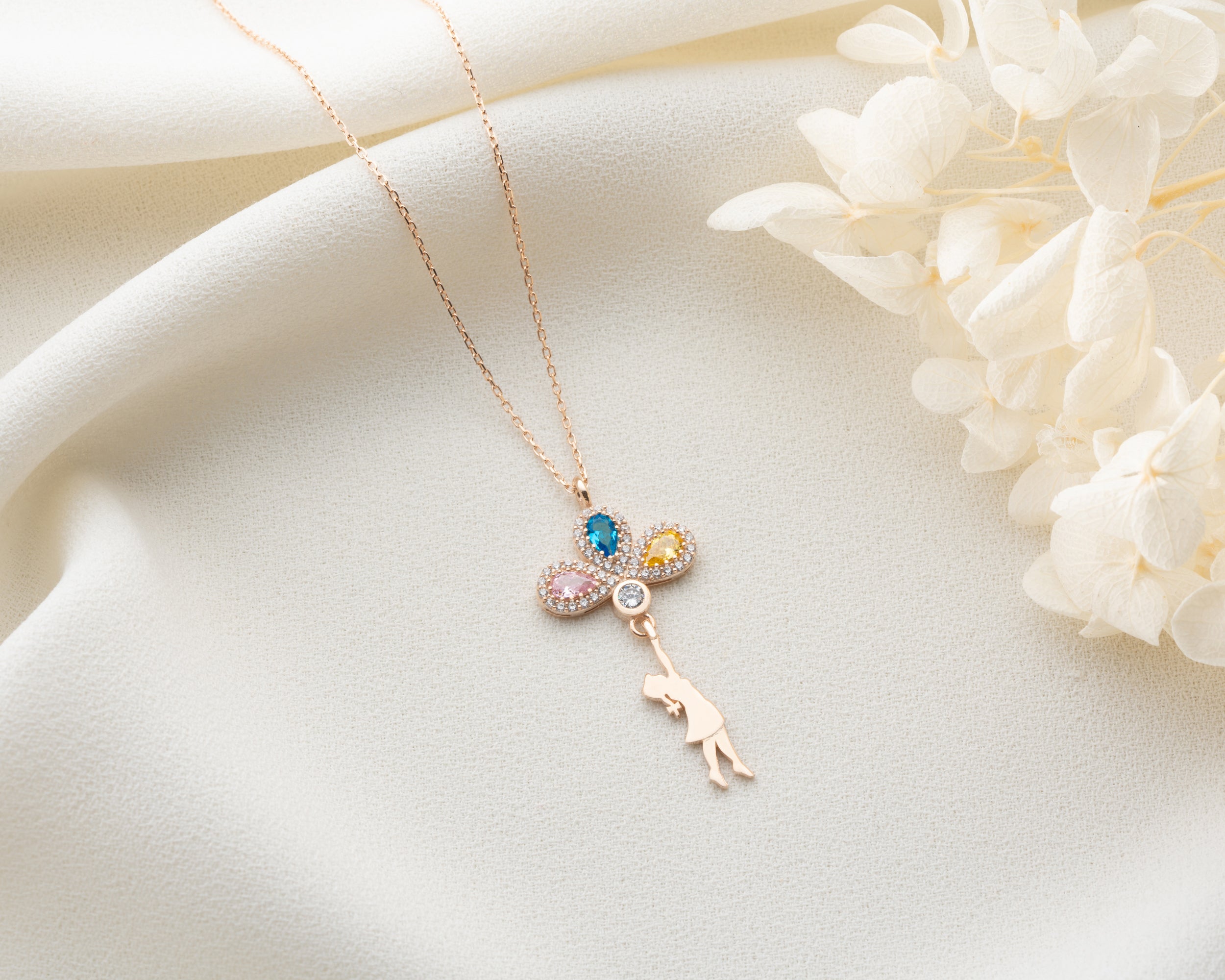 Girl Holding Balloon Birthstone Necklace