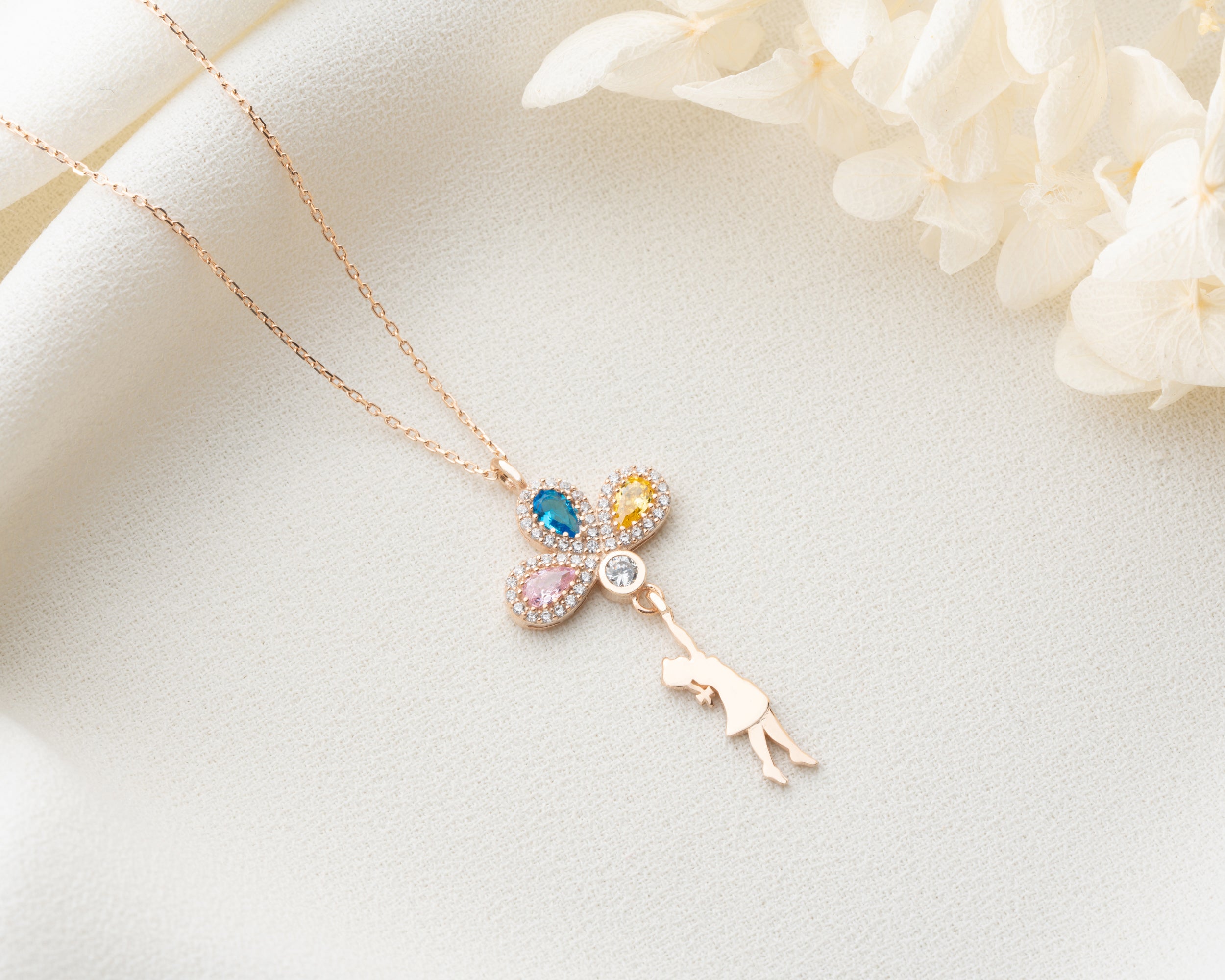 Girl Holding Balloon Birthstone Necklace