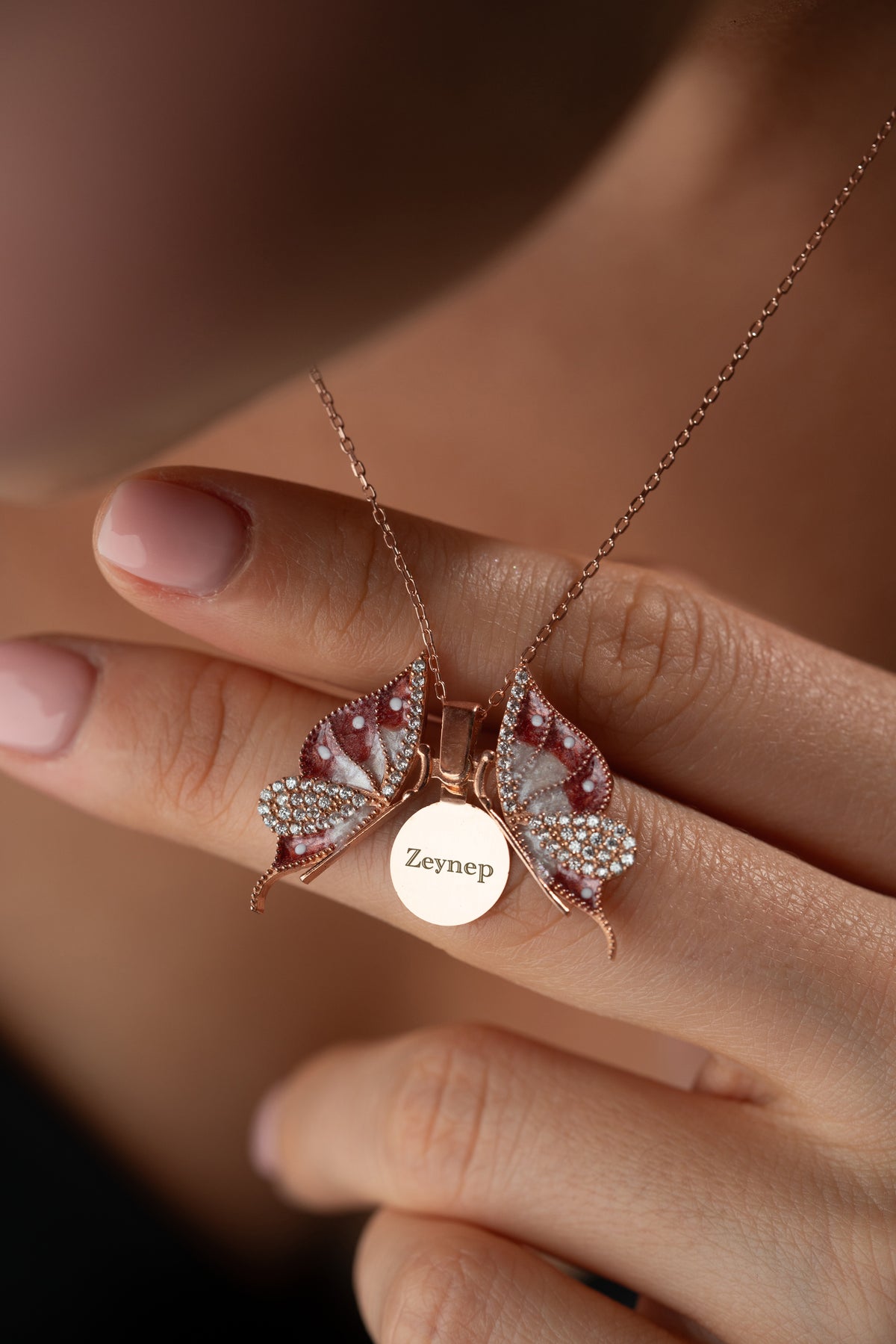 Butterfly Locket Pendant Necklace in Rose Gold