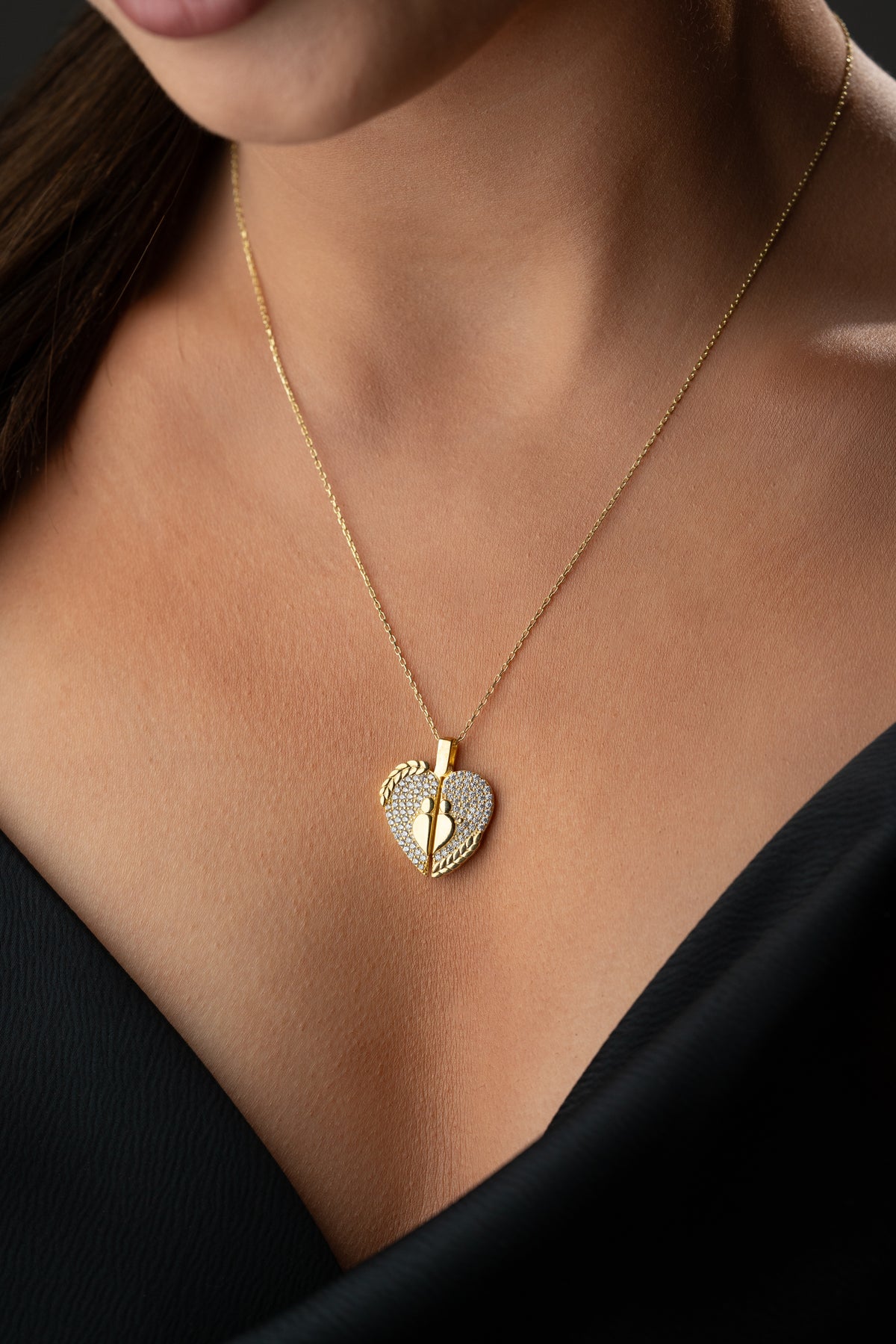 Angel Wing Heart Locket Necklace