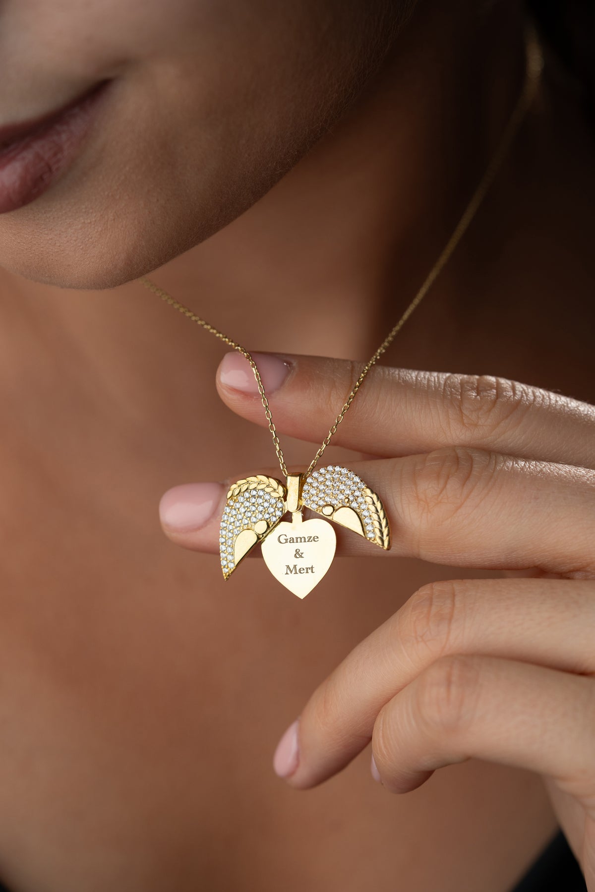 Angel Wing Heart Locket Necklace