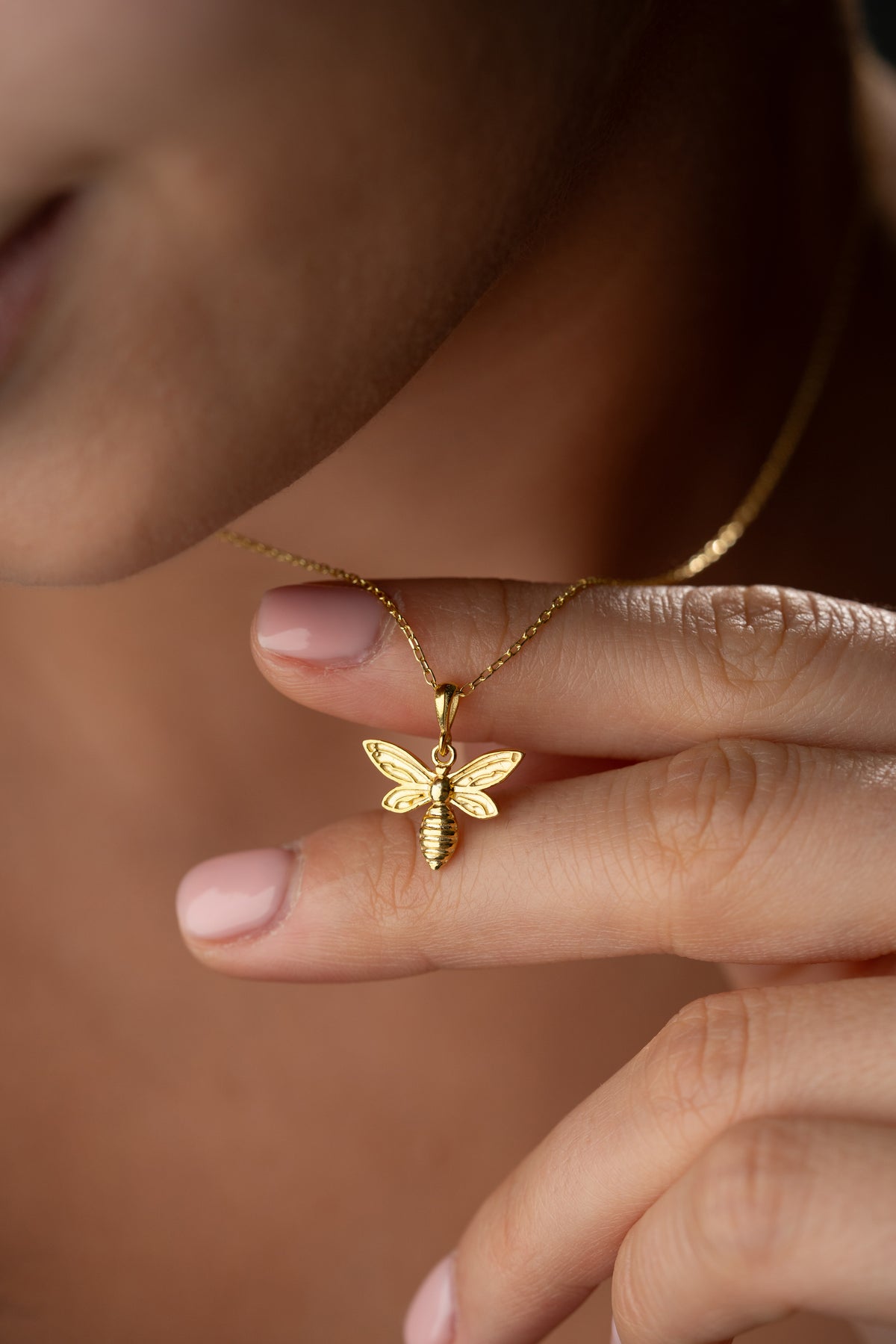 Honeybee Pendant Necklace in Gold