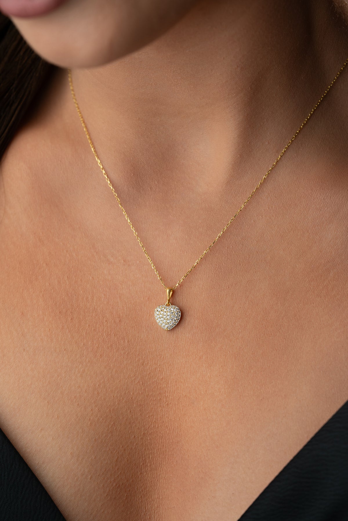 Pave Crystal Puffy Heart Necklace