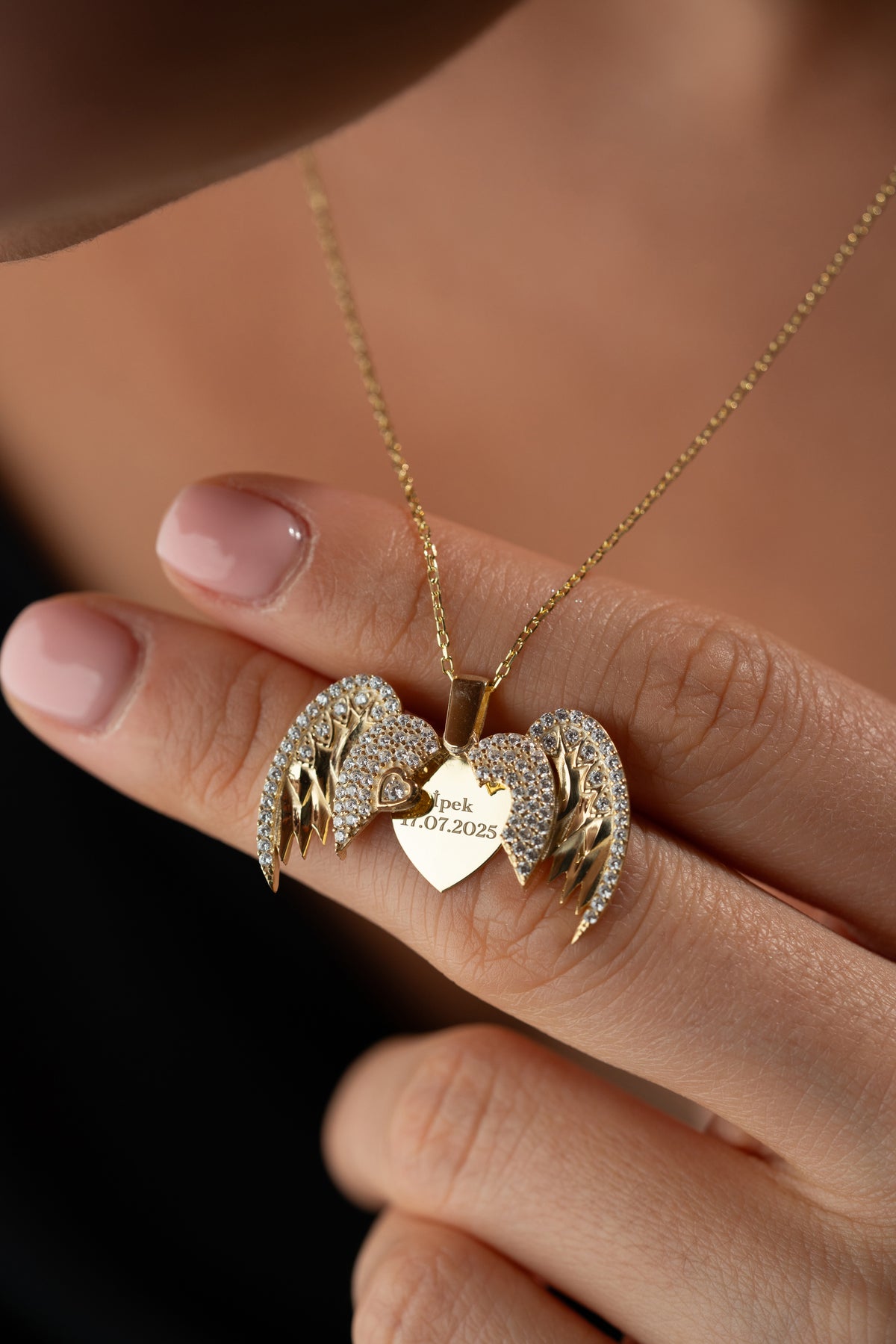 Angel Wing Heart Pendant Necklace