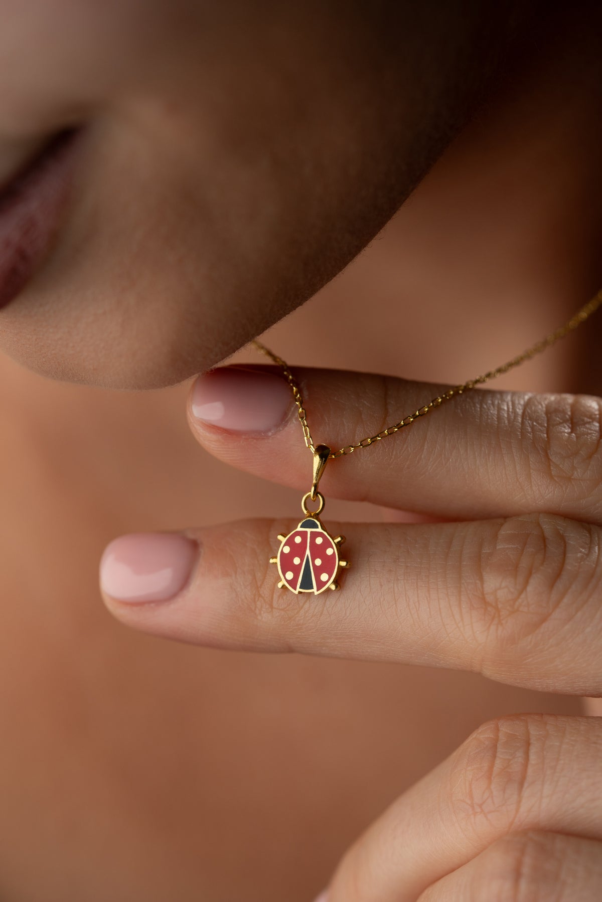 Red Enamel Ladybug Pendant Necklace