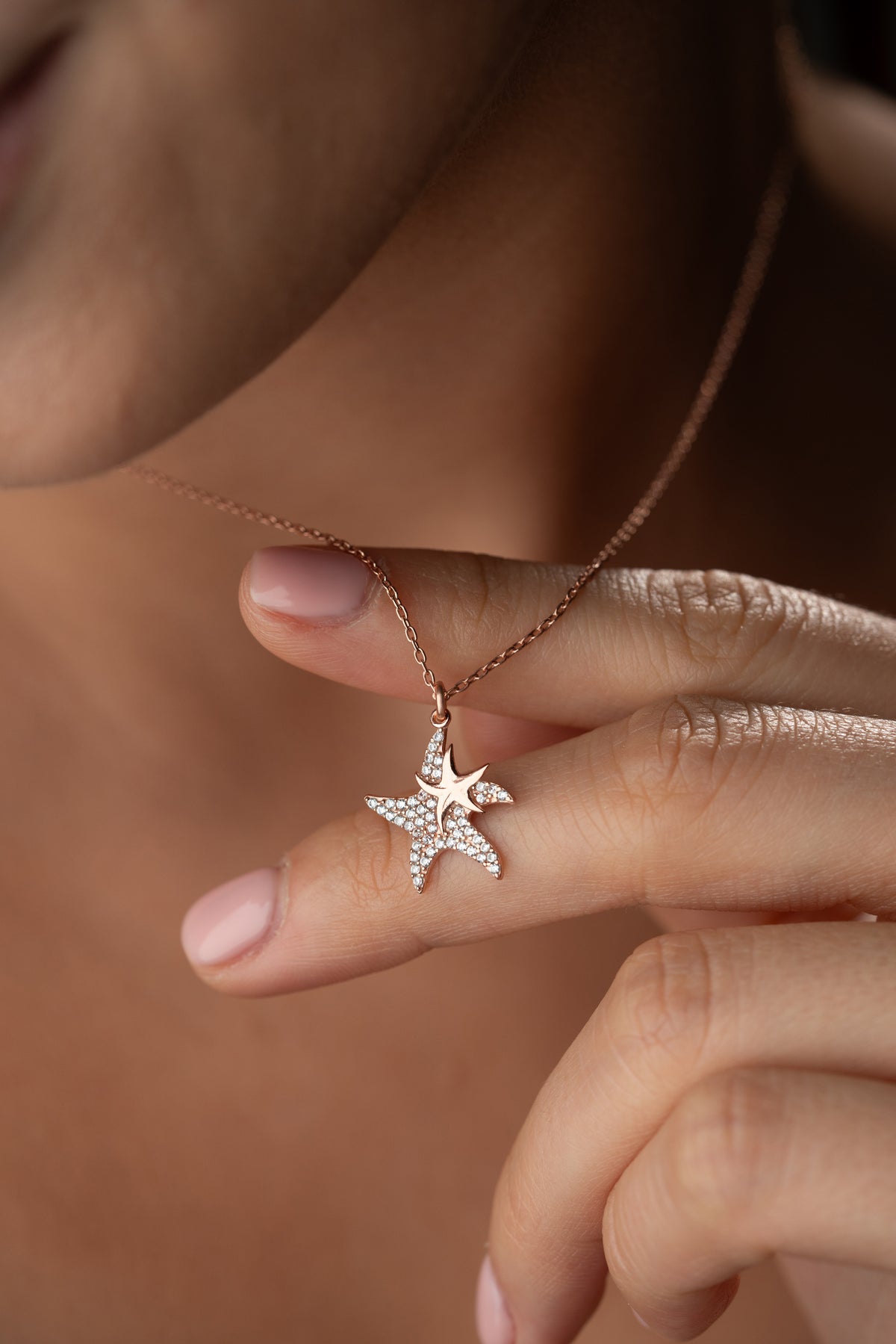 Pave Starfish Duo Pendant Necklace