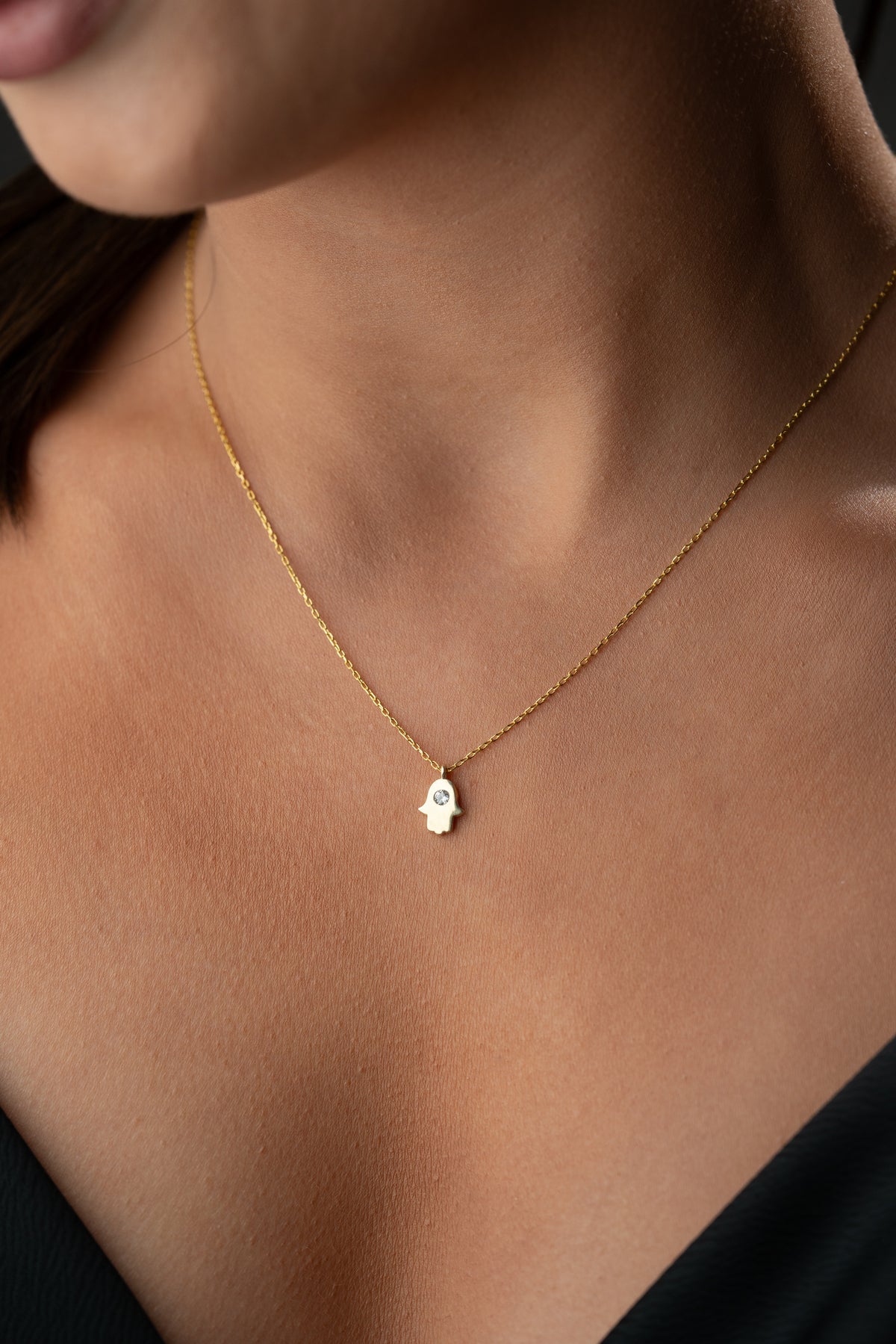 Petite Hamsa Hand Necklace in Gold