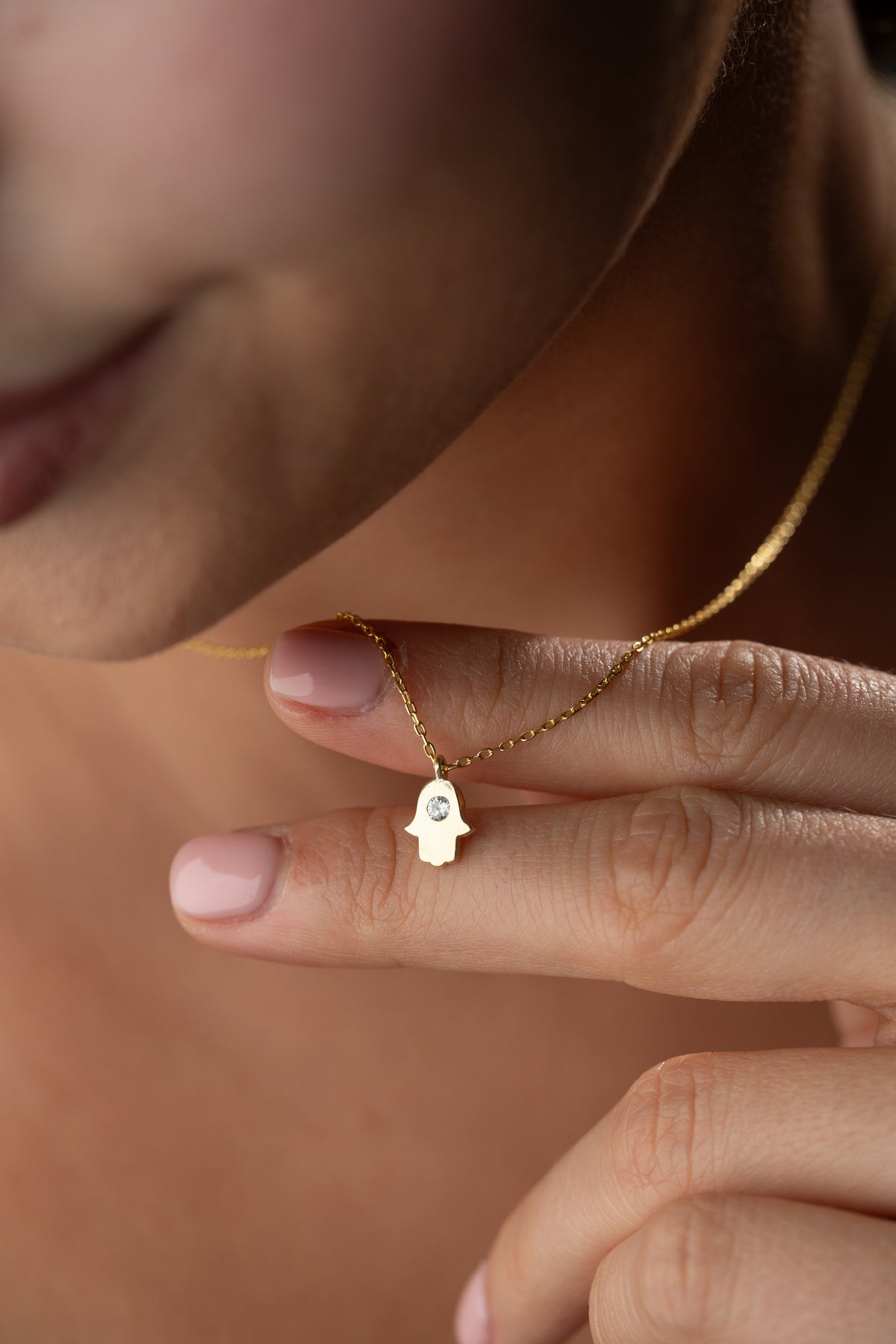 Petite Hamsa Hand Necklace in Gold