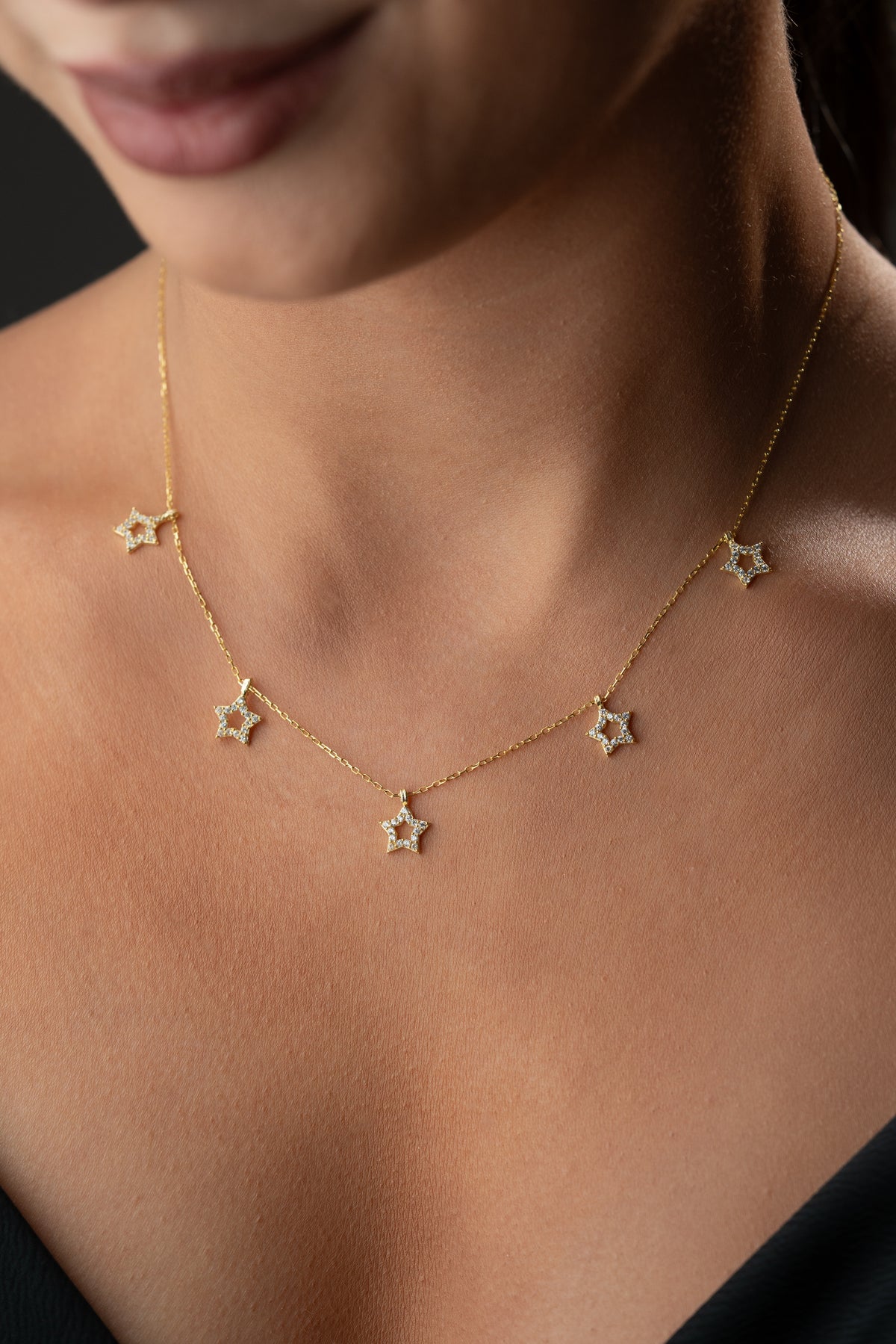Pave Star Charm Necklace in Gold