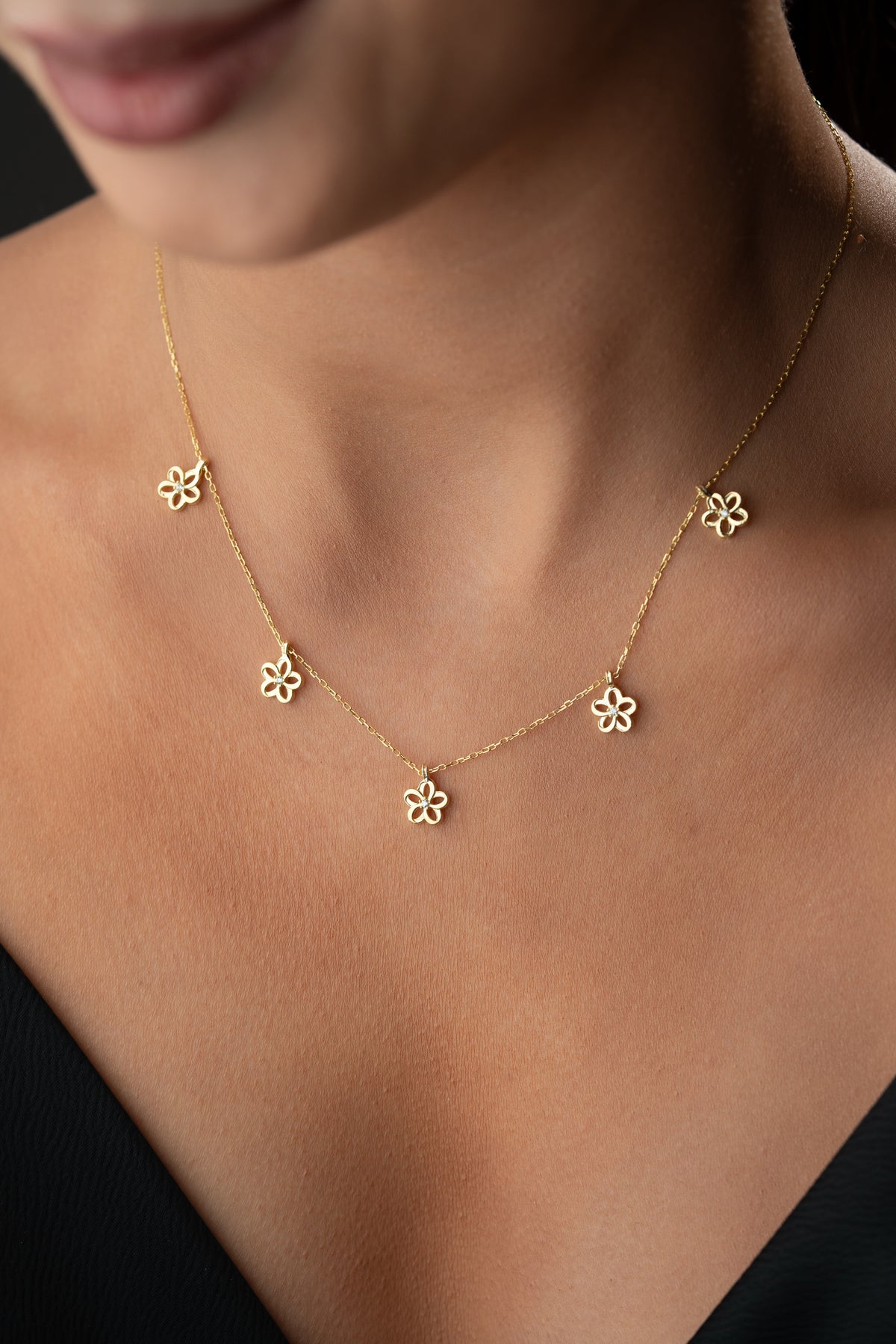 Flower Station Necklace in Gold